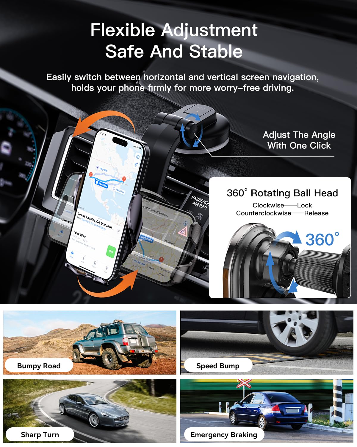 Wireless Car Charger, Essager 15W Fast Charging Car Phone Holder Mount Auto Clamping Cell Phone Stand For Iphone 15 14 13 12 11