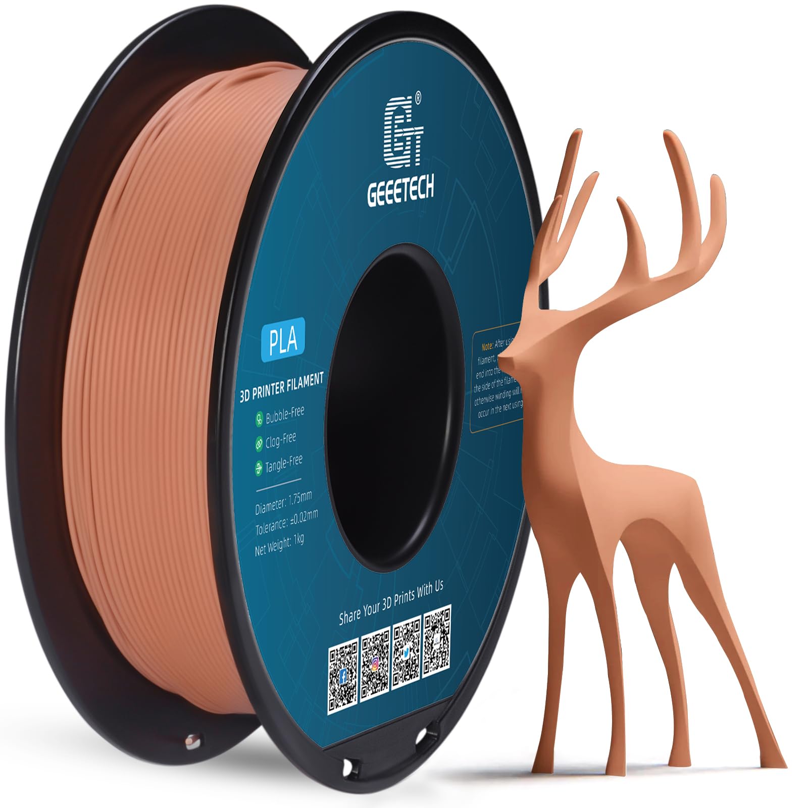 GEEETECH Matte PLA Filament 1.75mm, Orange PLA Matte 3D Printer Filament 1kg Spool (2.2lbs), Dimensional Accuracy +/- 0.02 mm, 1