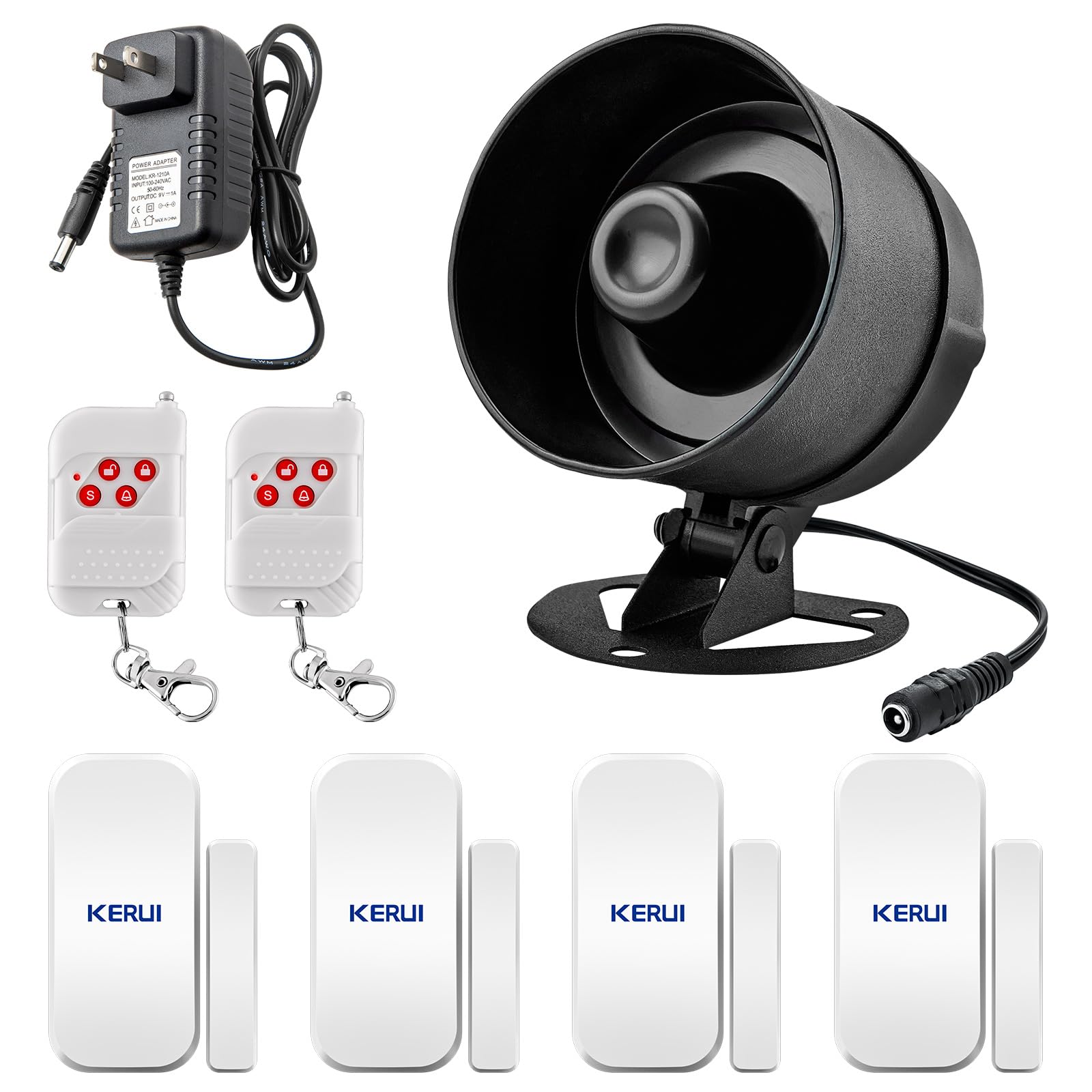 KERUI Indoor/Outdoor Security Alarm System Kit,Wireless Weatherproof Siren Horn with Remote Control and Door Contact Sensor Burg