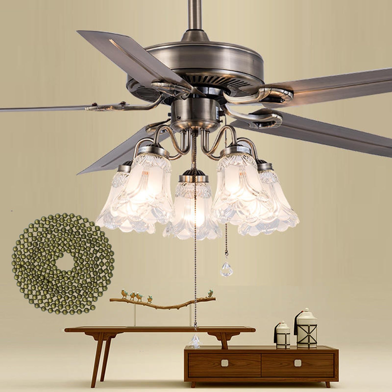 4 Pack Ceiling Fan Pull Chain Extender,Each Chain Length 39 Inch(1 Meter) With 8 Connectors,Standard 3 Mm Diameter Beaded Ball,