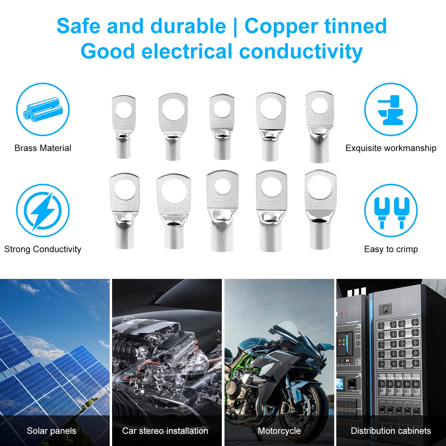 Zhushan 100Pcs Tinned Copper Wire Lugs Kit, Heavy Duty Wire Battery Lugs Cable With 120Pcs Heat Shrink Tube,Crimp Battery Cable