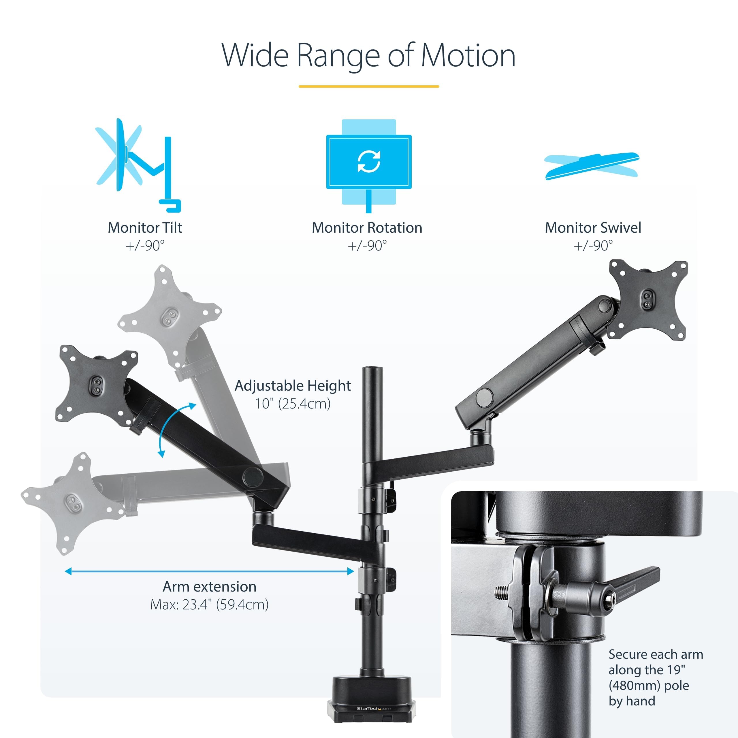 Startech.Com Desk Mount Dual Monitor Arm, Height Adjustable Mount For 2X Vesa Displays Up To 32 (17.6Lb/8Kg), Mechanical Spring