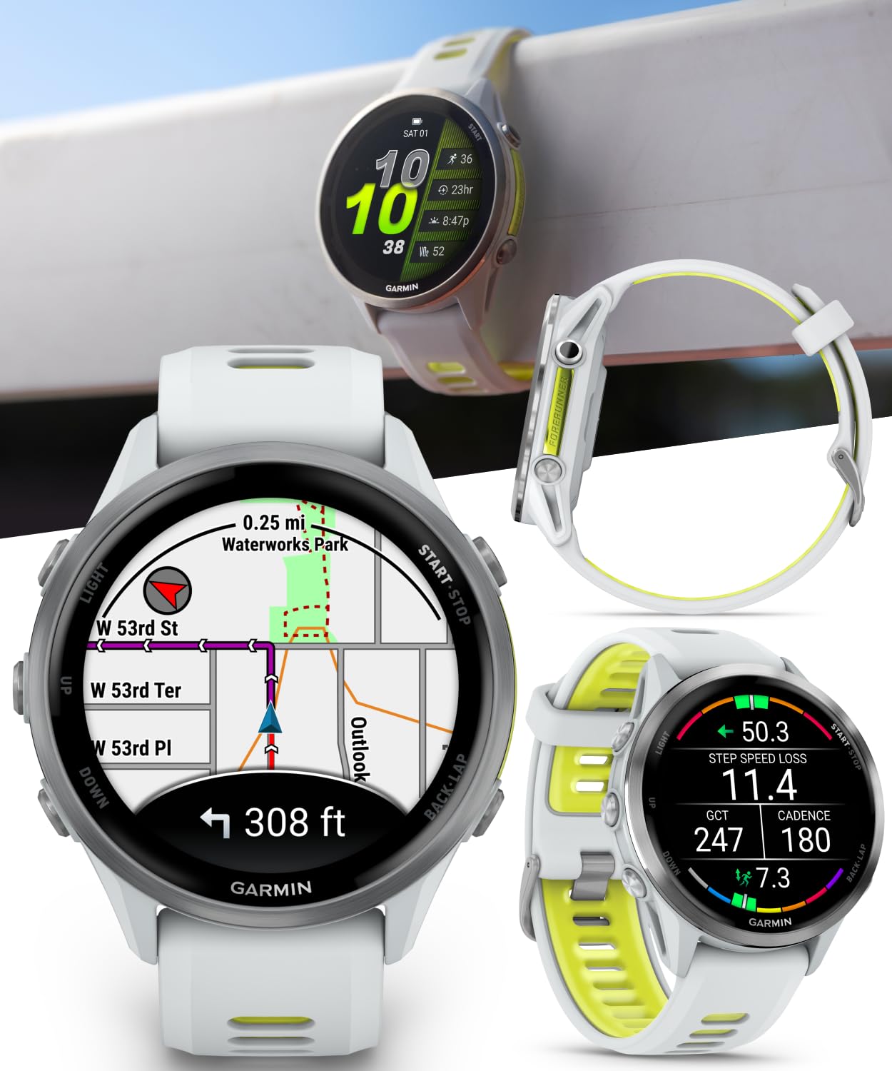 Wearable4U Garmin Forerunner 970 Titanium Smartwatch With Whitestone Case And Whitestone/Translucent Amp Yellow Band, Amoled Dis