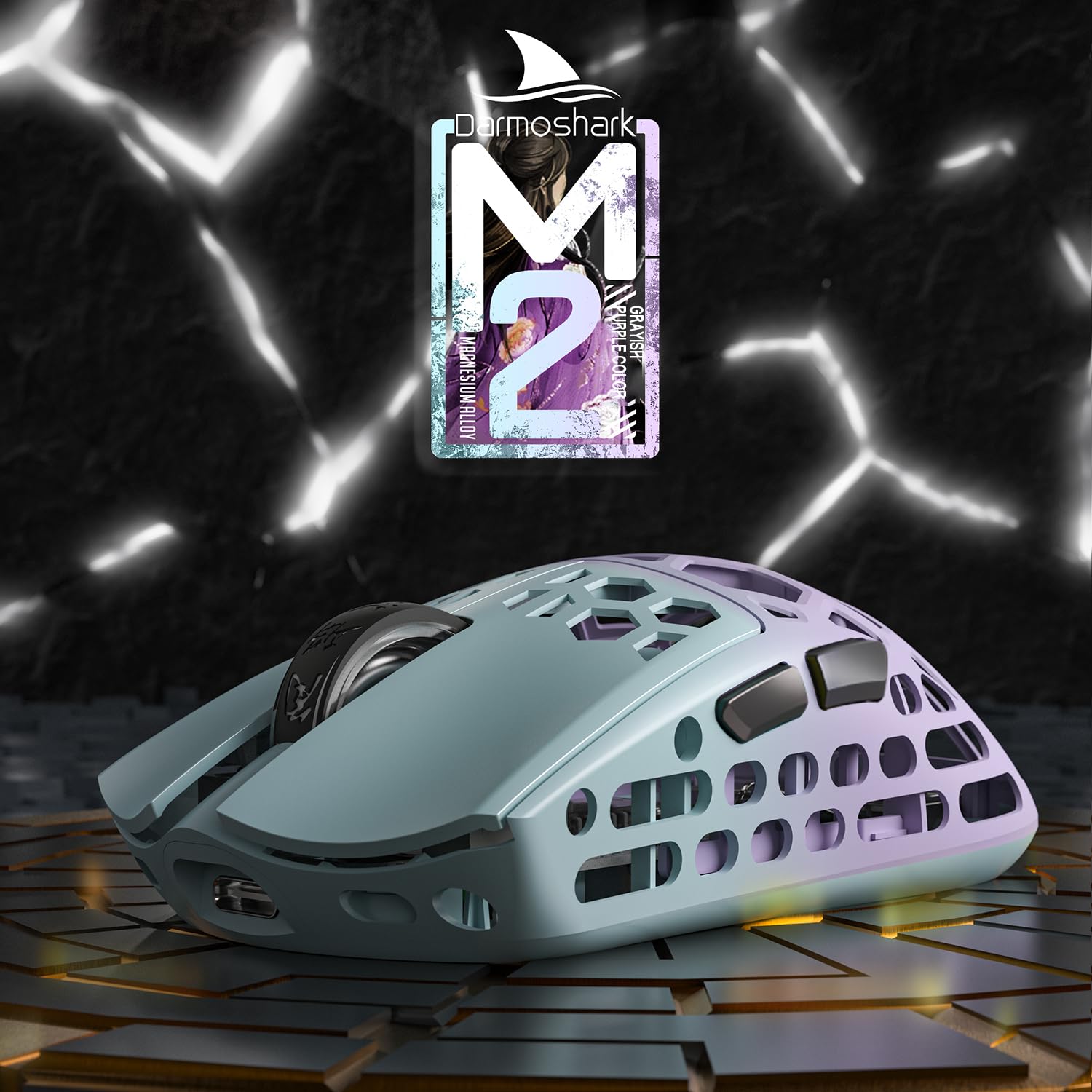 Darmoshark M2 Wireless Gaming Mouse - Tri-Mode 4K, 26000DPI, Lightweight 42g, Purple, USB-C/Bluetooth, 5 Programmable Buttons