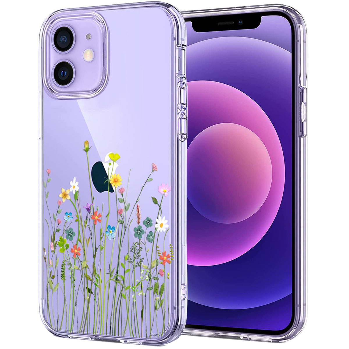 Unov Case Compatible With Iphone 12 Mini Case Clear With Design Slim Protective Soft Tpu Bumper Embossed Pattern 54 Inch (Flower