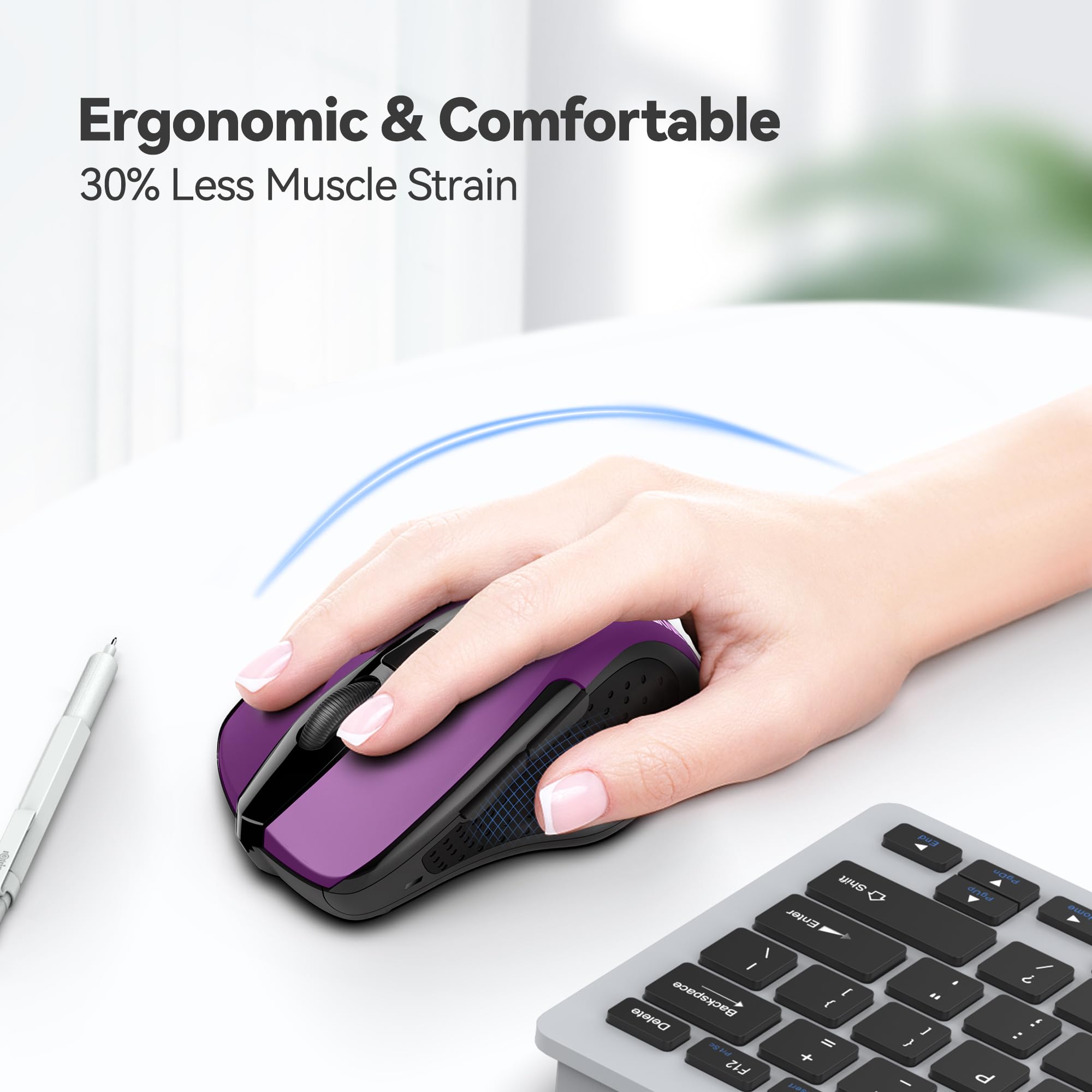 Tecknet Wireless Mouse, 2.4G Ergonomic Optical Mouse, Computer Mouse For Laptop, Pc, Computer, Chromebook, Notebook, 6 Buttons,