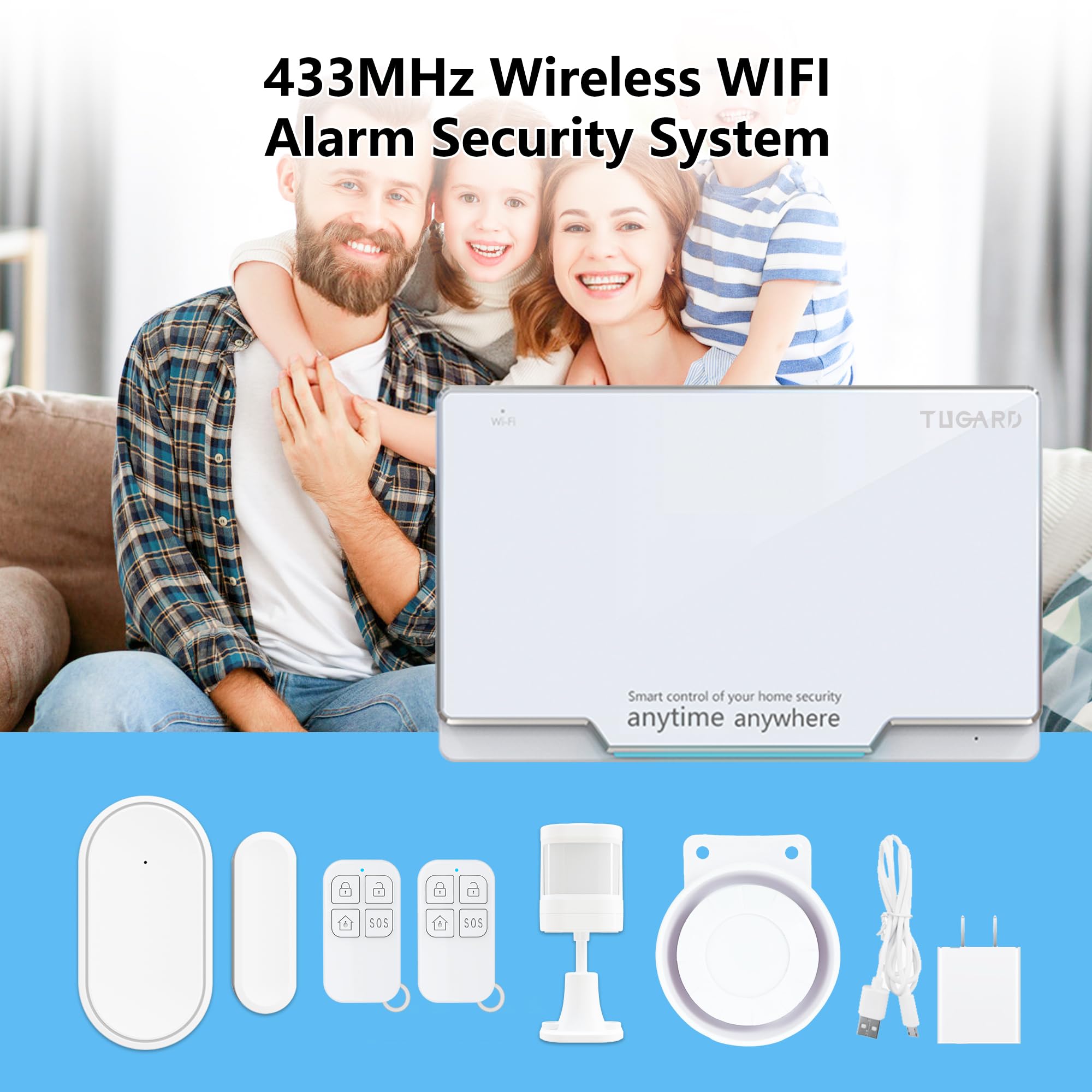 Tugard Wifi Gsm Home Alarm Security System,Wireless Diy Smart Home Burglar Security Alarm System 12 Pieces Kits, Compatible With