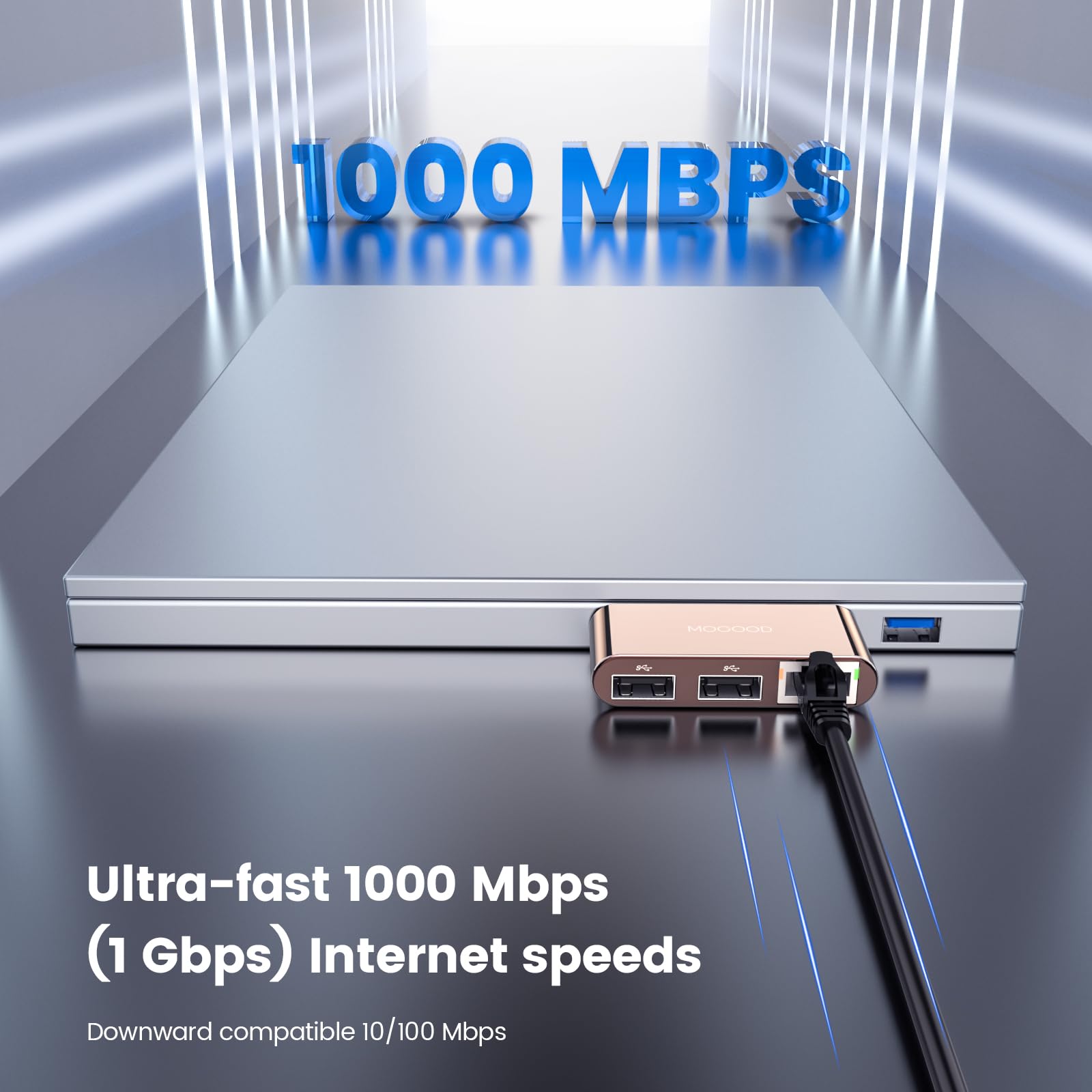 Mogood Usb To Ethernet Adapter Usb To Gigabit Ethernet Lan Network Adapter,3 In 1 Usb To Rj45 Port Hub,Compatible With Laptops,M