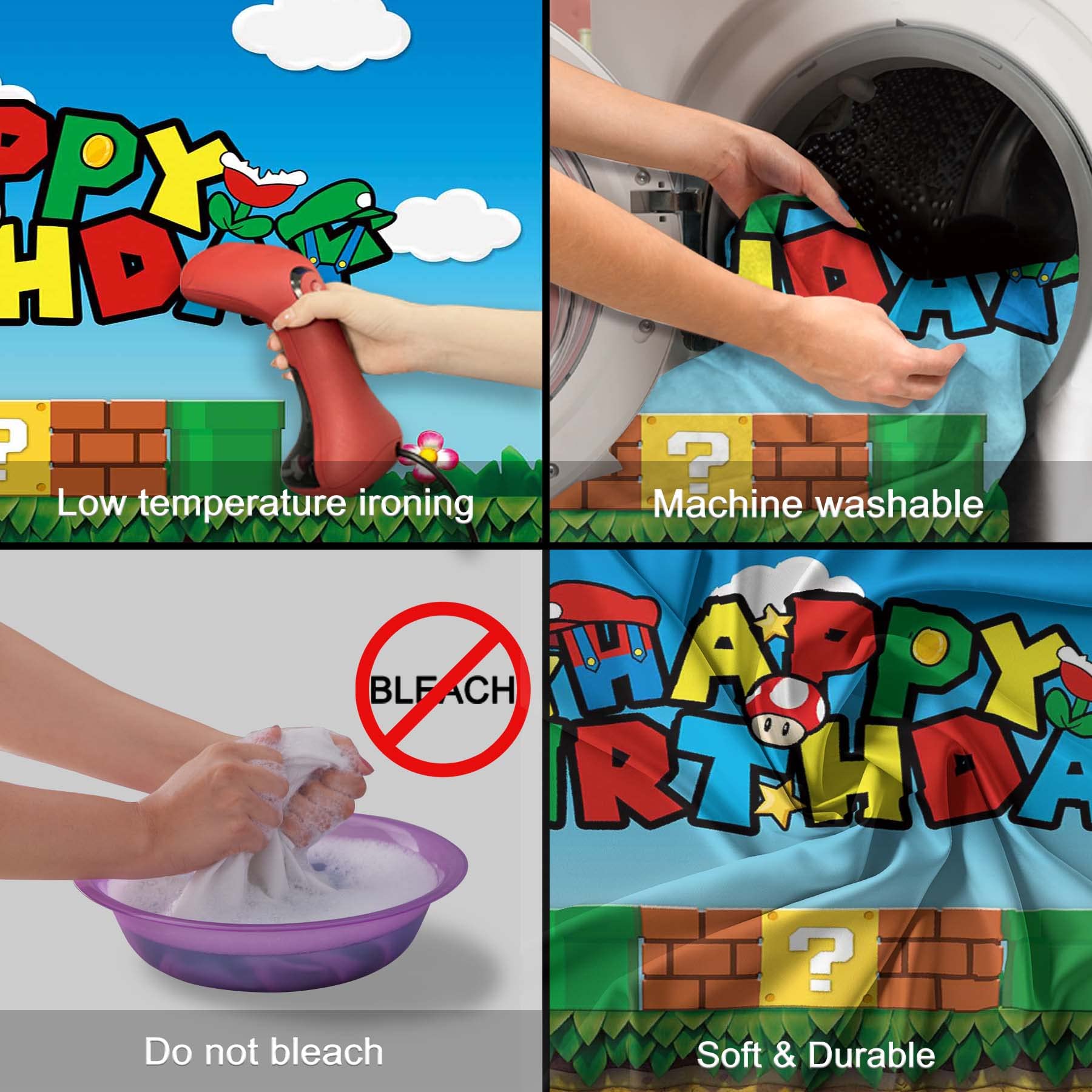 Yriujul 72X43Inch Fabric Birthday Video Game Backdrop Super Brother Adventure Photography Background Cartoon Gold Coin Party Dec