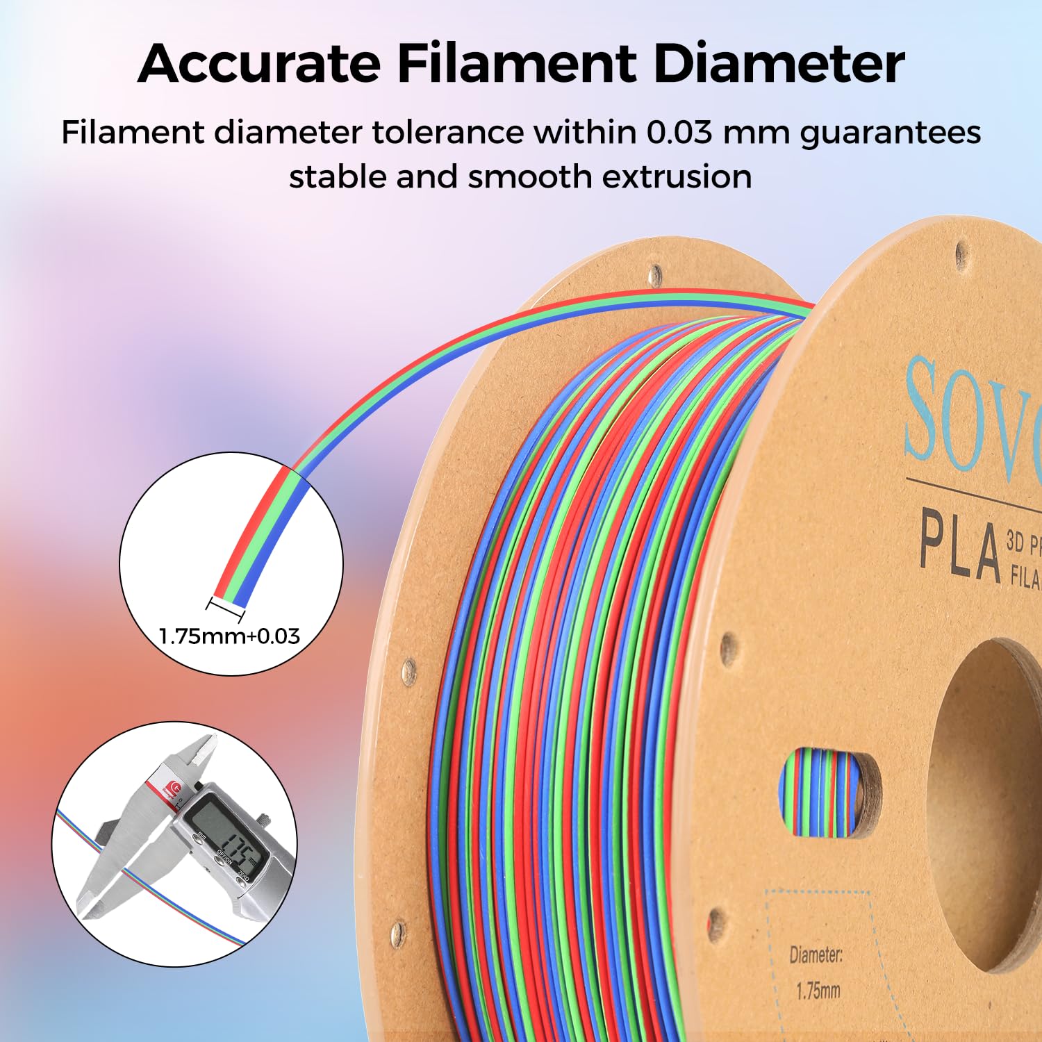 Sovol Matte Pla Filament Rotated Tri Color Co Extrusion 1.75Mm, Fast Change 3D Printer Filament 1Kg/ 2.2Lbs, Matte Red Green Blu