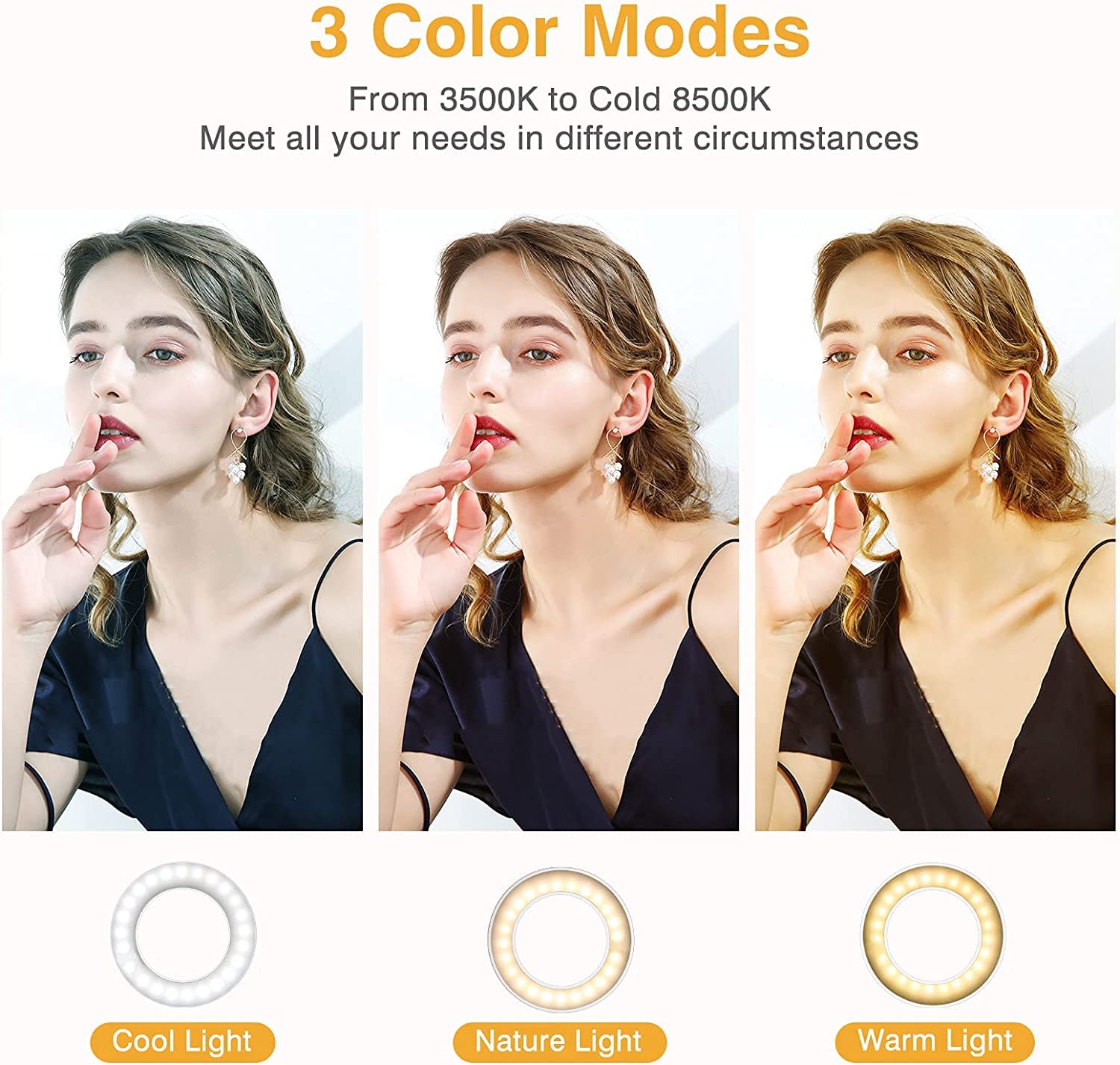 Clip On Ring Light, Kimwood Rechargeable 60 Led Selfie Ring Light For Phone, Laptop, Tablet (3 Models, 5 Level Brightness)