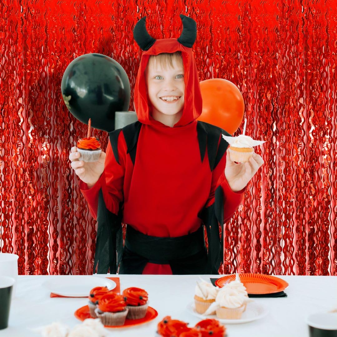 Red Streamers Party Backdrop Curtains Foil Curtains Backdrop Carnival Theme Party Decorations Red Birthday Decorations Red Gradu