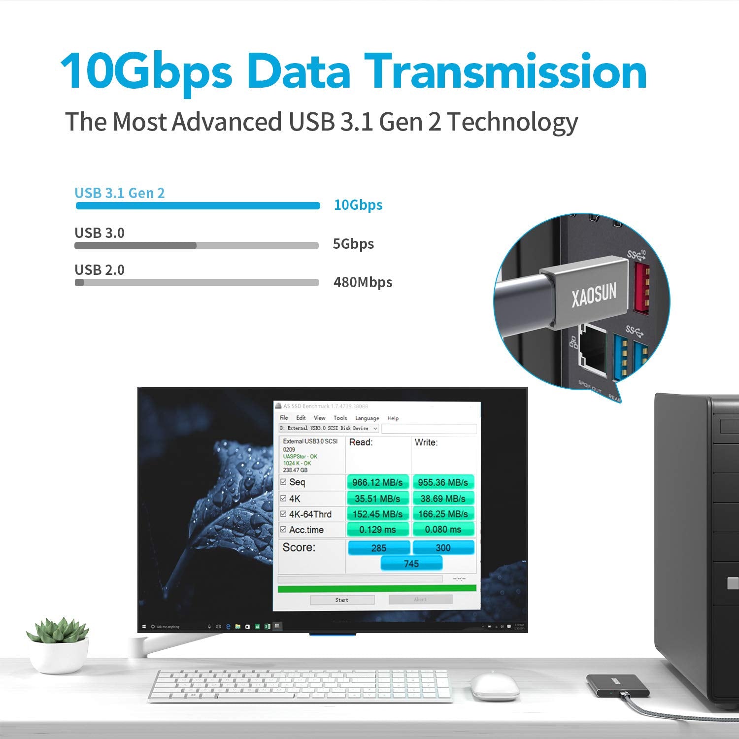[10Gbps] Usb C Female To Usb Male Adapter (2 Pack), 3.1 Usb A To C Adapter, Xaosun One Sided Superspeed Data Sync & 100W Fast Ch