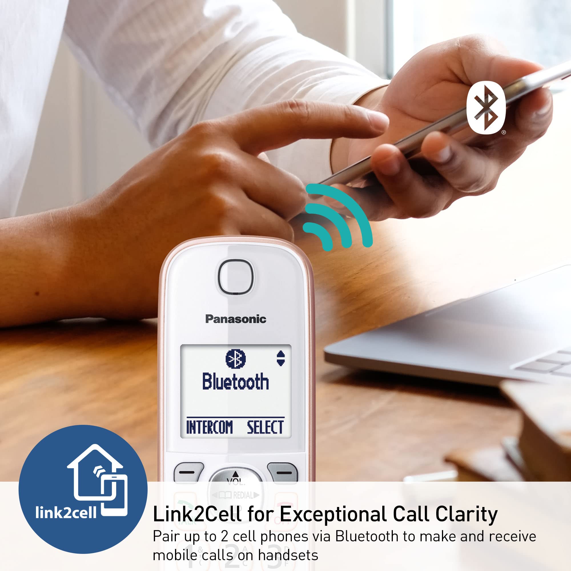 Panasonic Cordless Phone With Link2Cell Bluetooth, Voice Assistant, Answering Machine And Call Blocking, Expandable System With