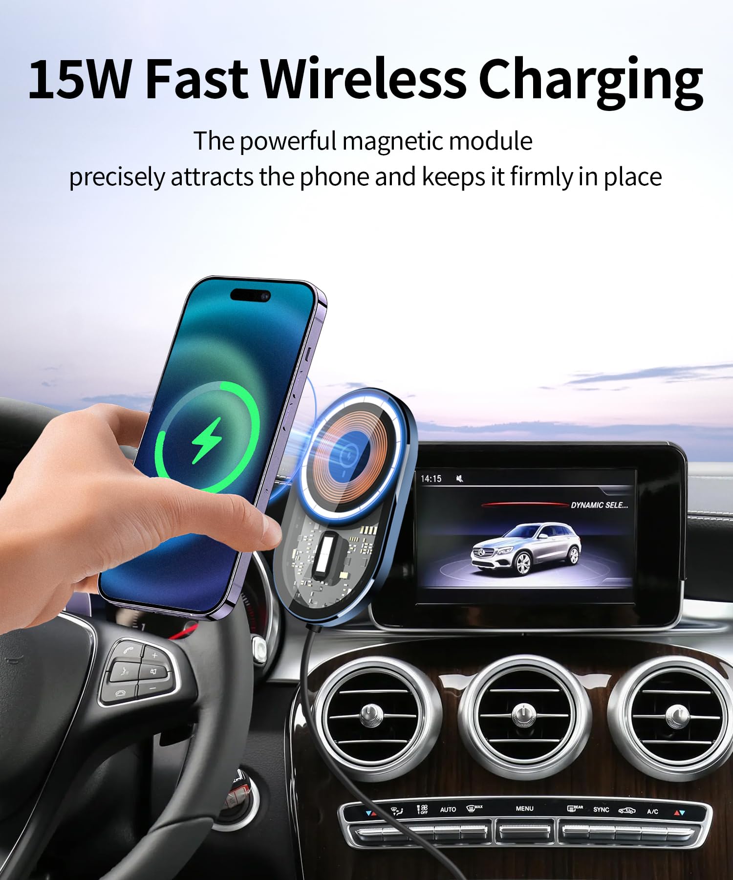 Masergogo Wireless Charging Car Phone Holder For Mercedes Benz Glc-Class 2016-2019/C-Class 2015-2018 Accessories 7 Inch Screen F
