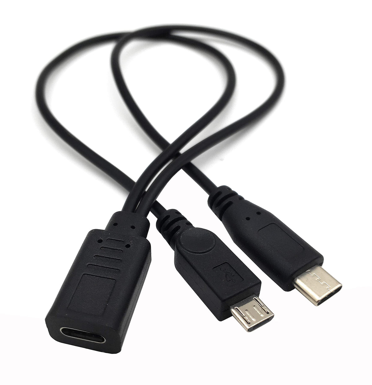 Traovien Usb C Splitter Cable, Usb Type C Female To Male And Micro Usb Male Y Splitter Extension Charge Cable (0.3M/12Inch 1Pcs)