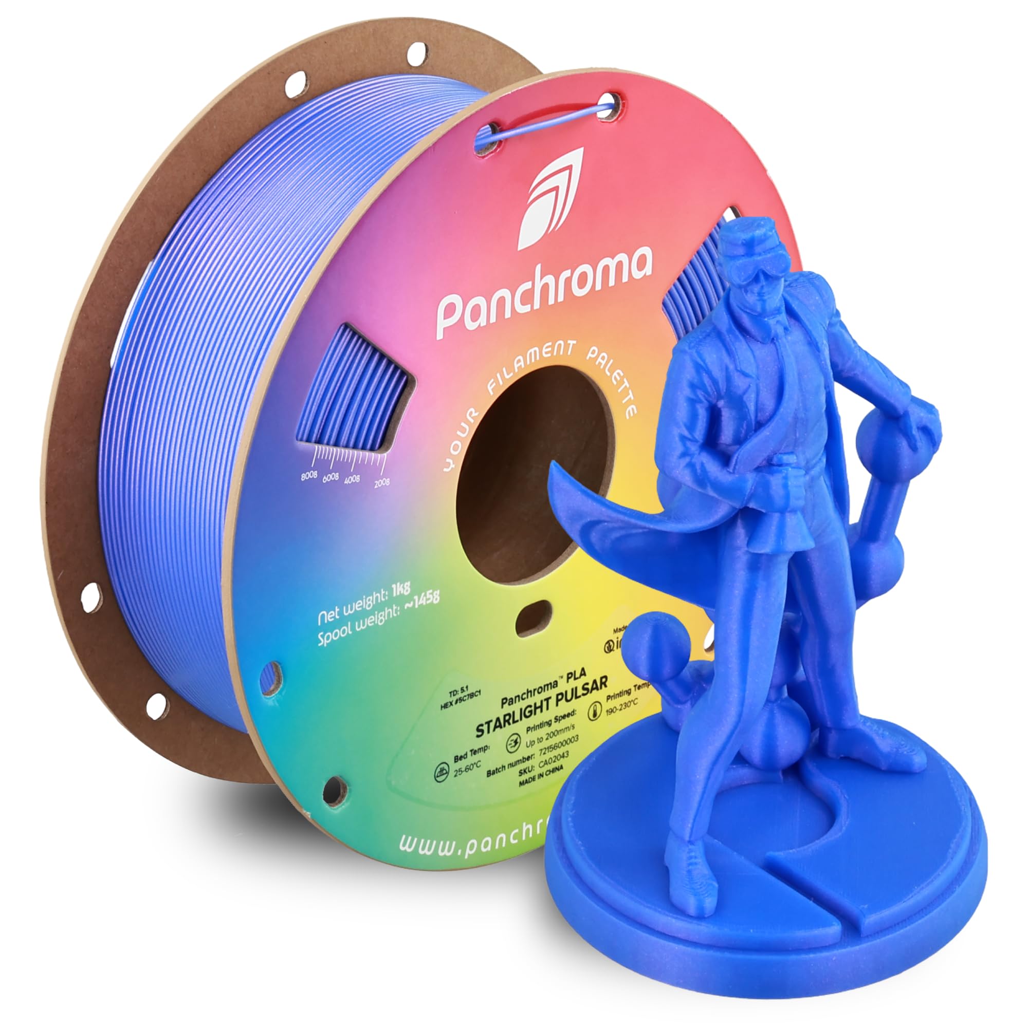 Polymaker Panchroma Blue Color Changing PLA, 1.75mm, 1KG, Glitter Starlight Pulsar 3D Printer Filament, Hides Layer Lines, Easy 