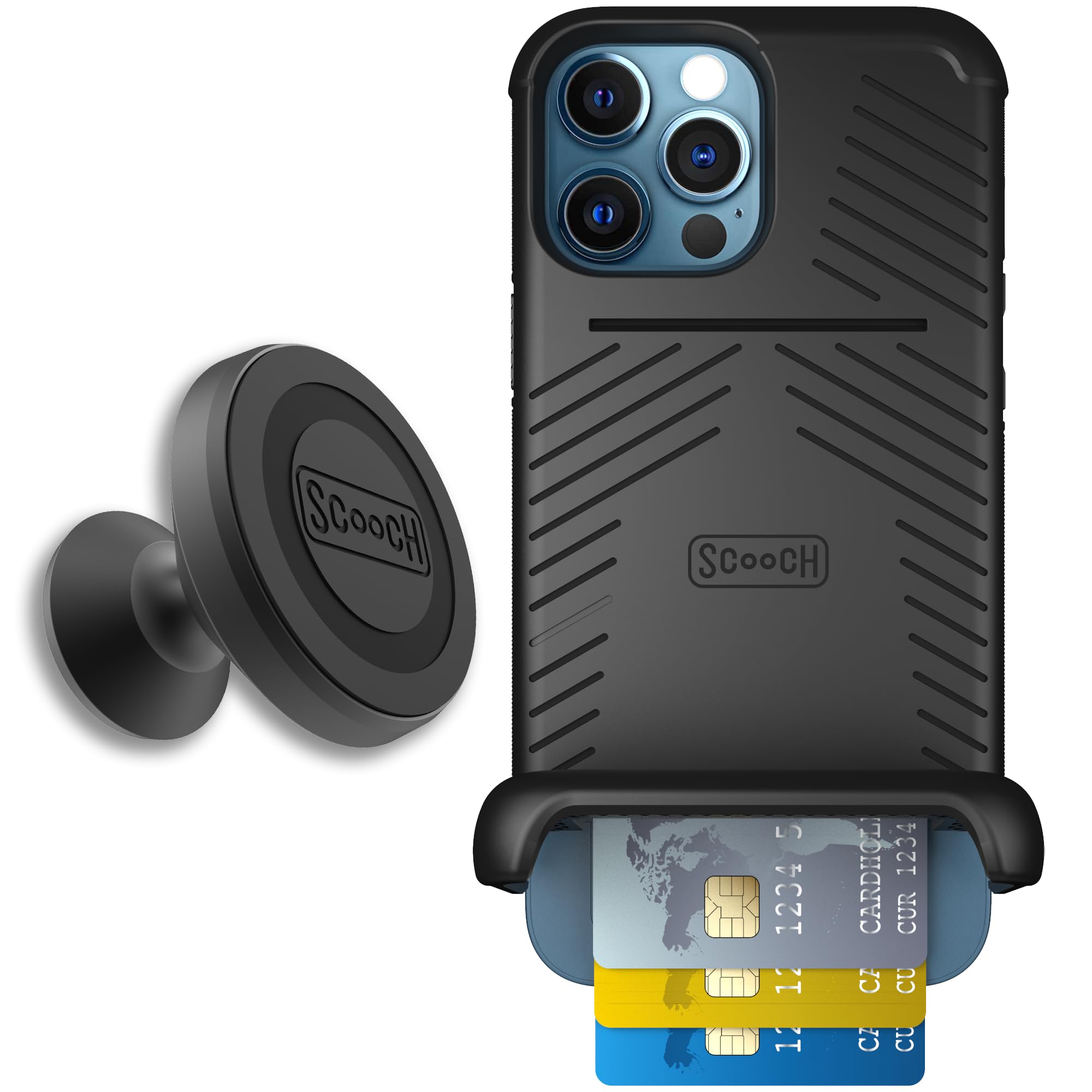 Scooch for iPhone 12 Pro Max Case with Card Holder, Wingmate Wallet Case Black, Bundled with Wingmount Magnetic Car Mount