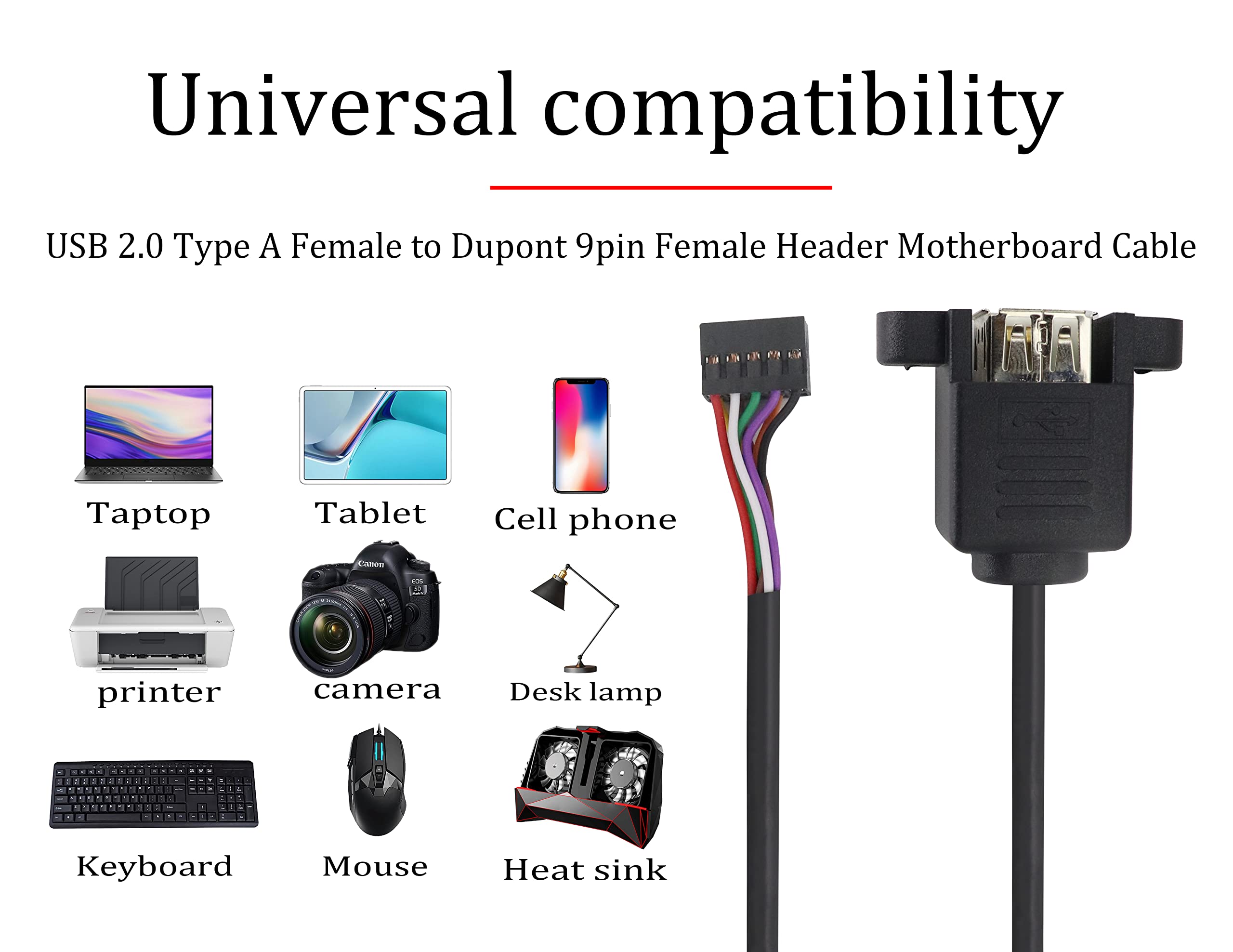 Hcfeng Dupont 9Pin Usb 2.0 Port Multiplier Splitter Adapter Cable Usb 2.0A Dual Ports Female Screw Panel Mount To Motherboard 9P