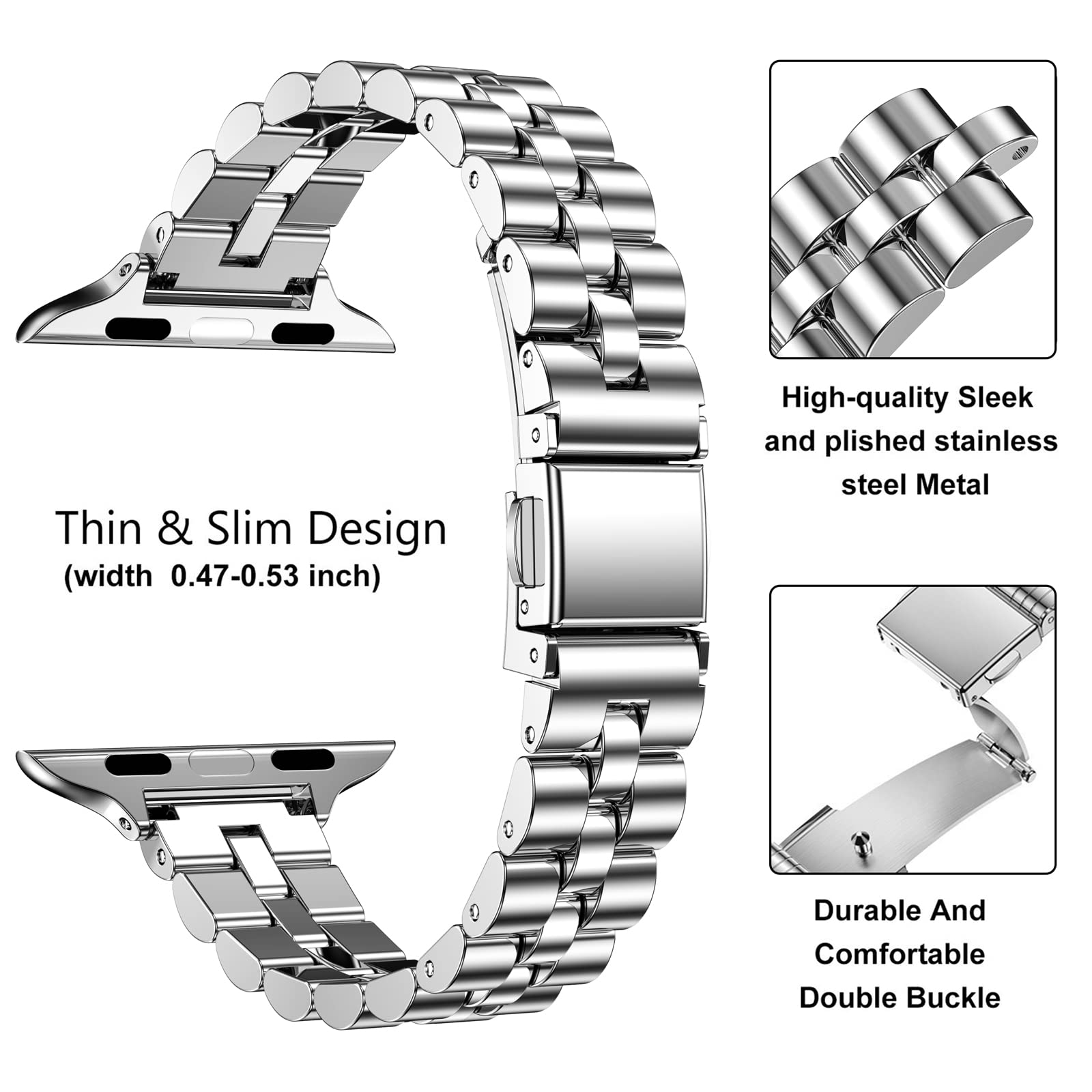 Miohhr Slim Metal Band Compatible With Apple Watch Band 41Mm 40Mm 38,Mm,Dressy Stainless Steel Chain Strap For Women Iwatch Band