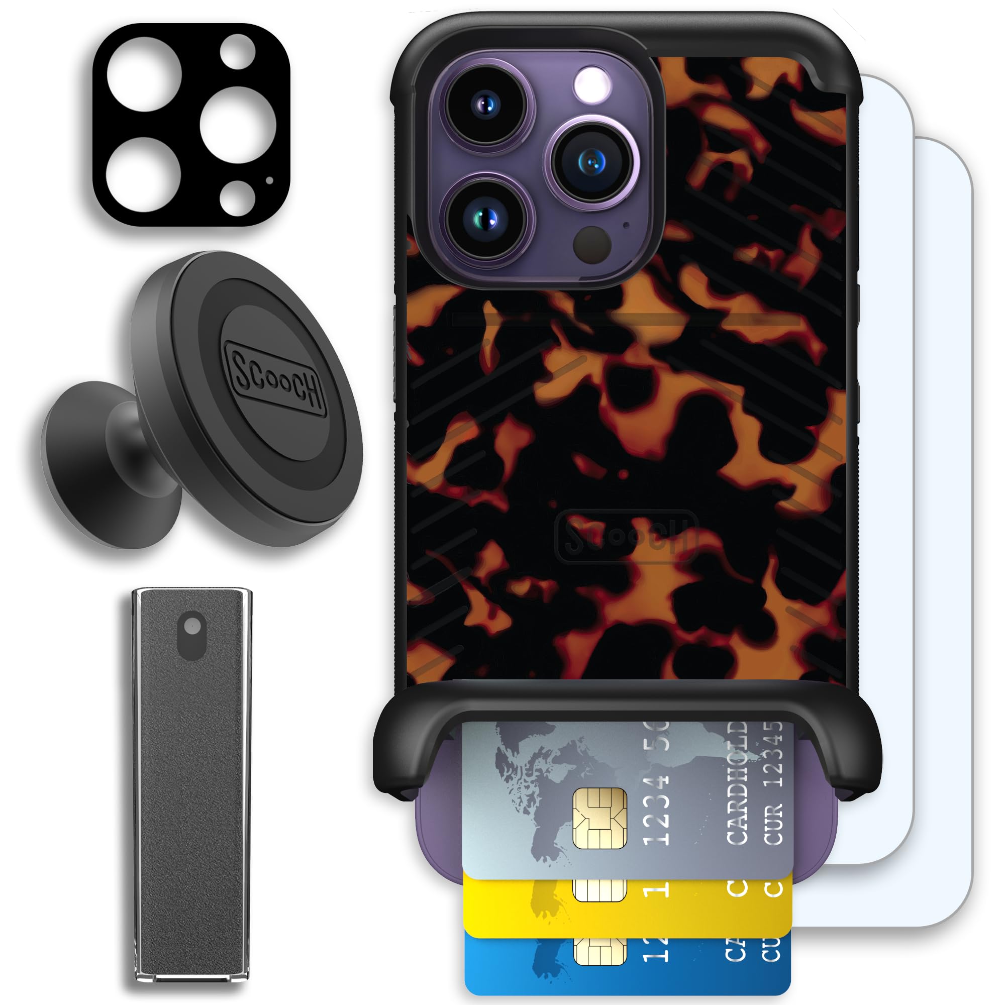 Scooch Wingmate for iPhone 14 Pro [Defender Bundle] with 2 Tempered Glass Screen Protectors, Camera Lens Protector, Wingmount, T