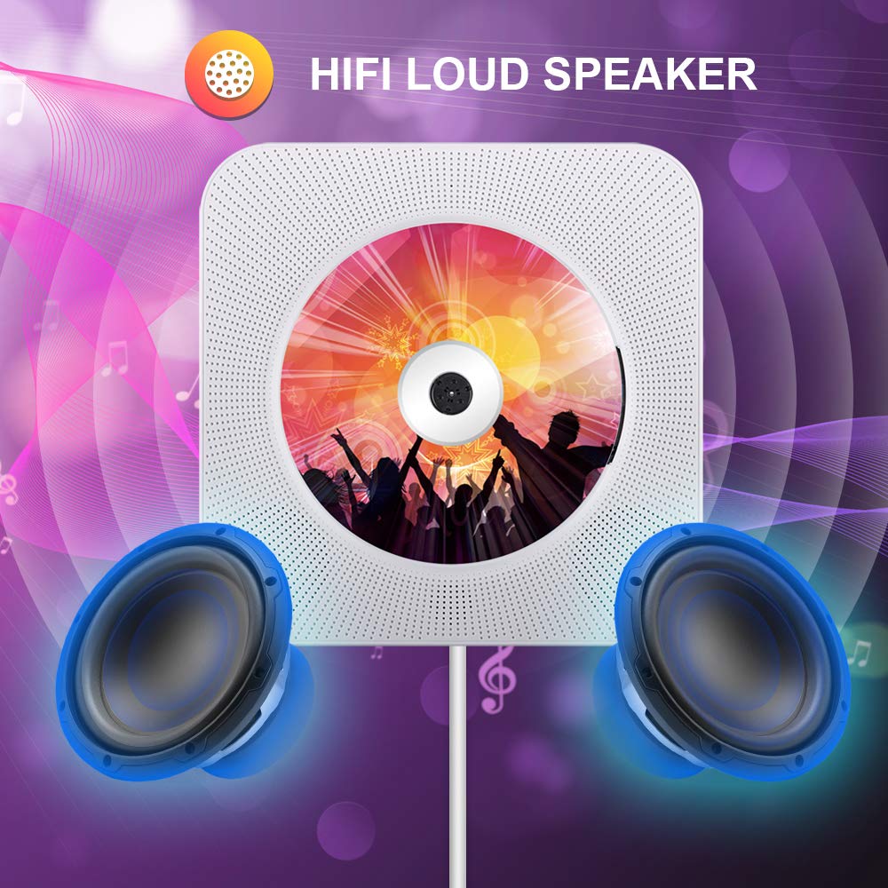 Portable Cd Player With Bluetooth, Qoosea Wall Mountable Cd Players Music Player Home Audio Boombox With Remote Control Fm Radio Built In Hifi Speakers Lcd Display Mp3 Headphone Jack Aux Input Output