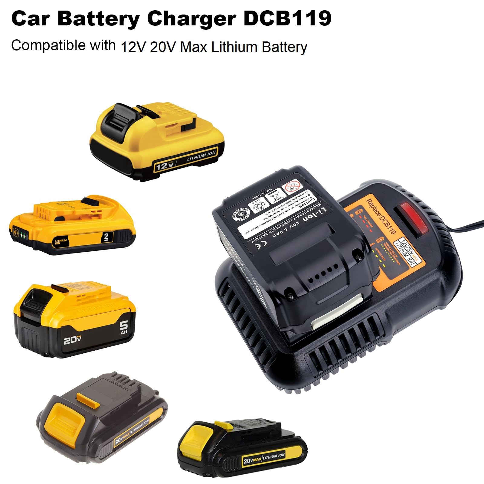Kotoate Dcb119 Car Battery Charger Compatible With 12V, 20V & 60V Max Lithium Ion Battery Dcb203 Dcb201 Dcb204 Dcb206 Dcb606 Dcb