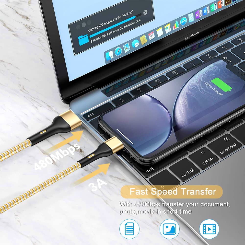 Iphone Charger 4Pack 7Inch, [Apple Mfi Certified] Short Lightning Cable 7Inch, Iphone Charging Cord Fast Charging Cable For Iphone 13 12 Pro Max Mini 11 Pro Xs Xr X 10 8 7 Plus 6S 6 Se Ipad Ipod Gold