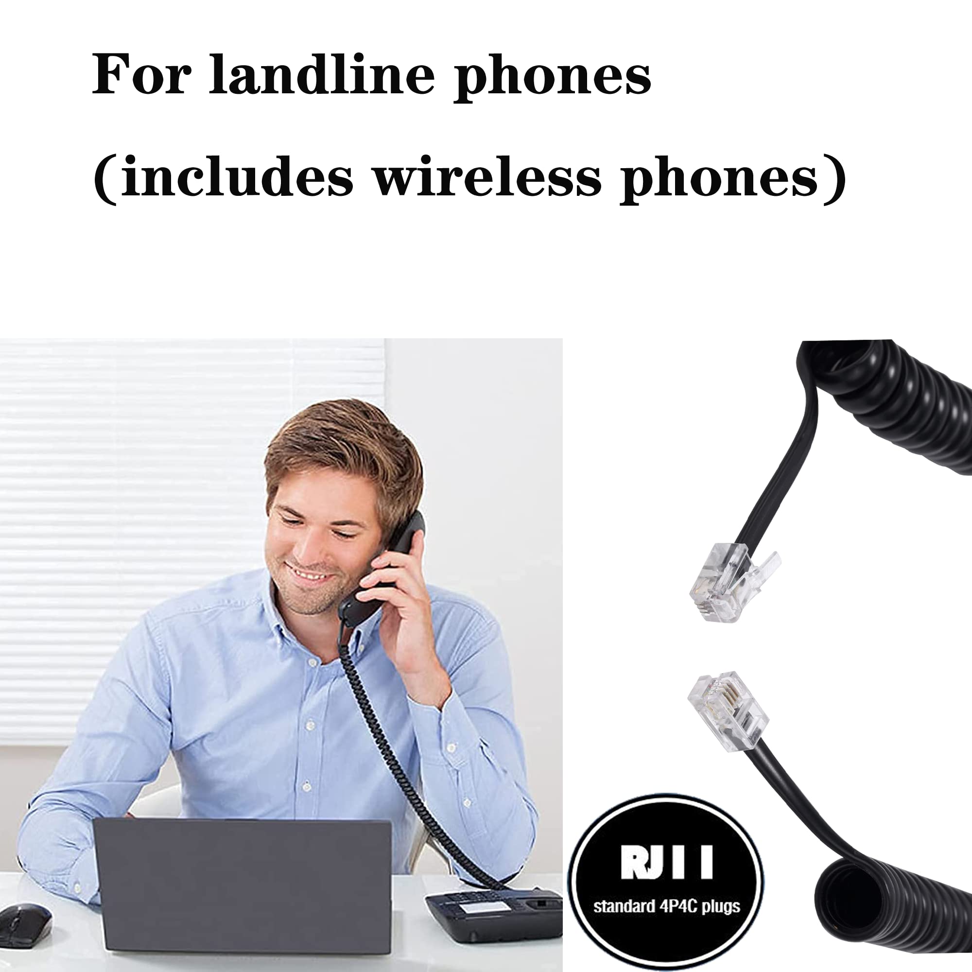 Telephone Cord,Telephone Cord Detangler, 4Pack 8Ft Uncoiled / 1.4Ft Coiled Telephone Handset Cord With 4 Pack 360 Degree Rotatin