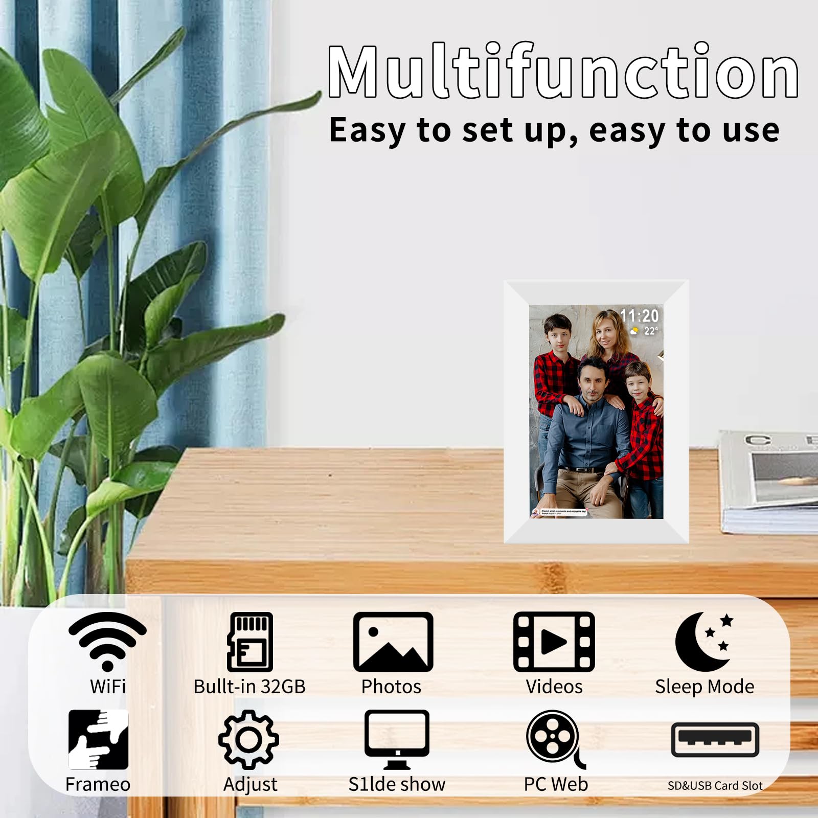 Wifi 10.1'' Touch Screen Digital Photo Frame,32Gb Frameo Digital Picture Frames With Sd Usb Card Slot, Auto Rotate Wall Mountabl