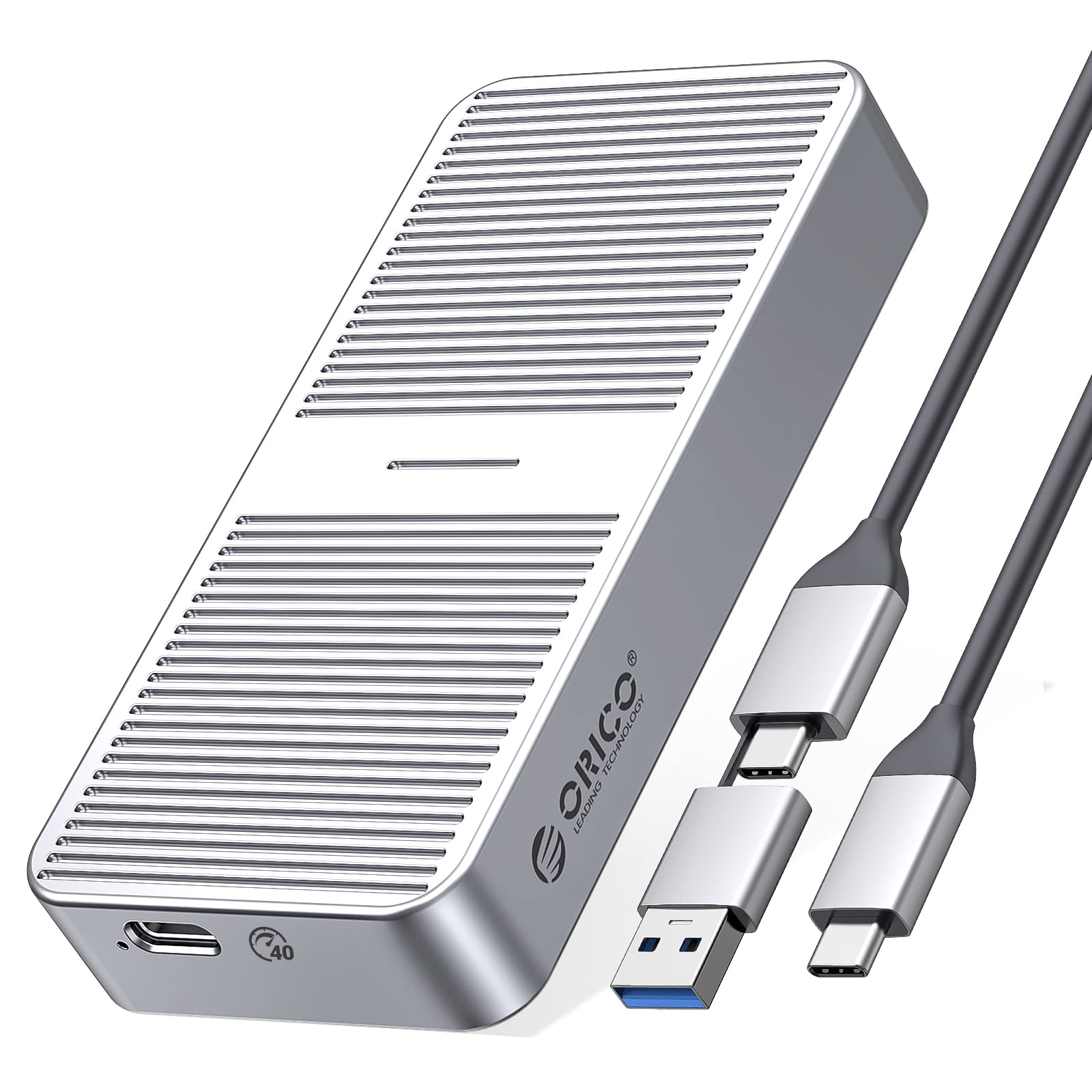ORICO Upgraded M.2 NVMe SSD Enclosure 40Gbps PCIe3.0x4 USB C Adapter, Aluminum NVMe PCIe 2280 M Key(B+M Key) External Solid State Drive Case, Support Thunderbolt 3/4 USB3.2/3.1/3.0/Type C M224 Silver