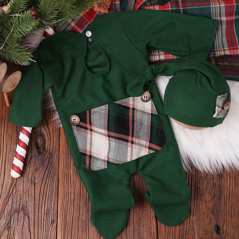 Christmas Newborn Baby Photo Shoot Props Outfits Crochet Clothes Santa Claus Red Hat Pants Photography Props (Green A)