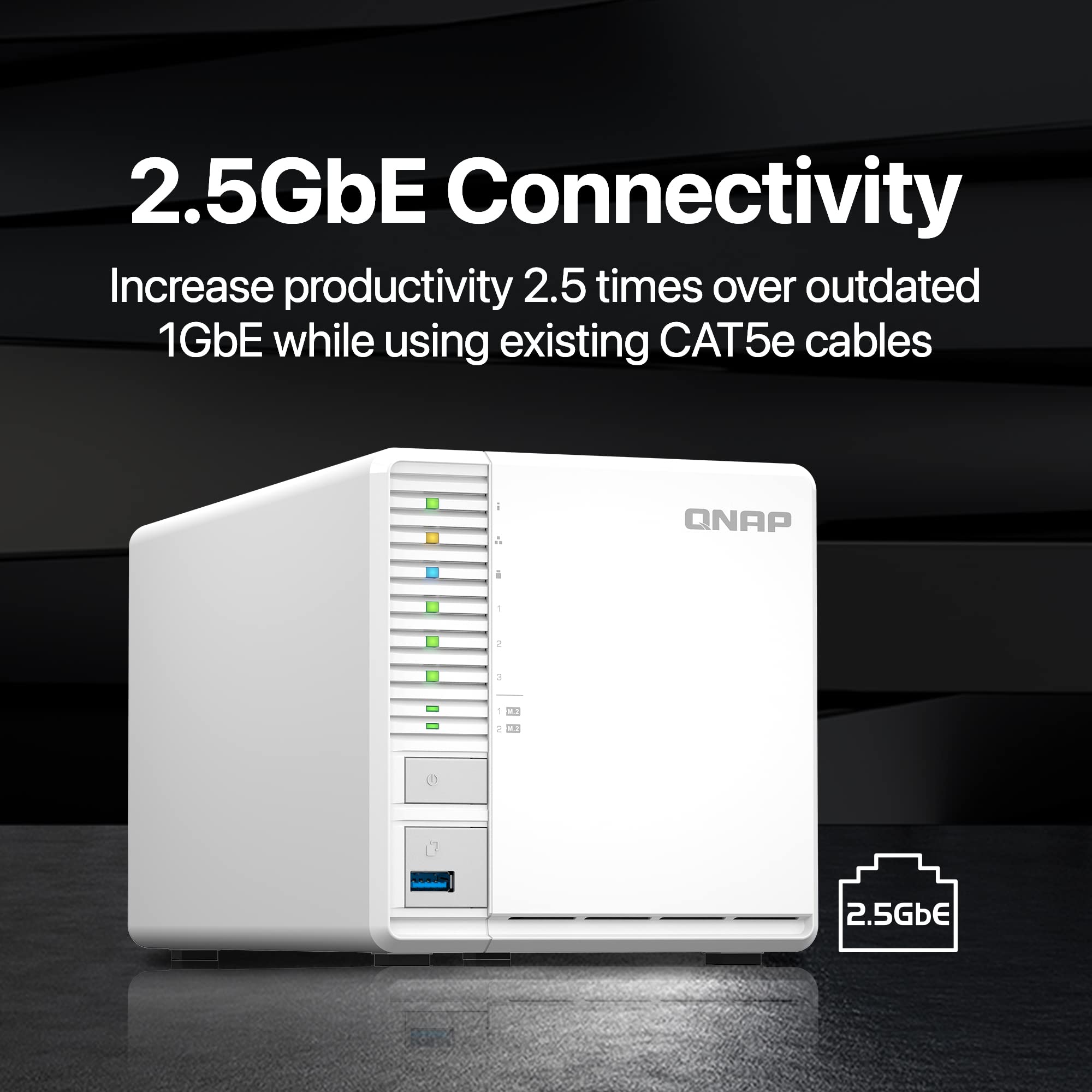Qnap Ts 364 8G Us 3 Bay High Performance Desktop Nas With 2.5Gbe And M.2 Ssd Caching For Running Virtual Machines And Qtier