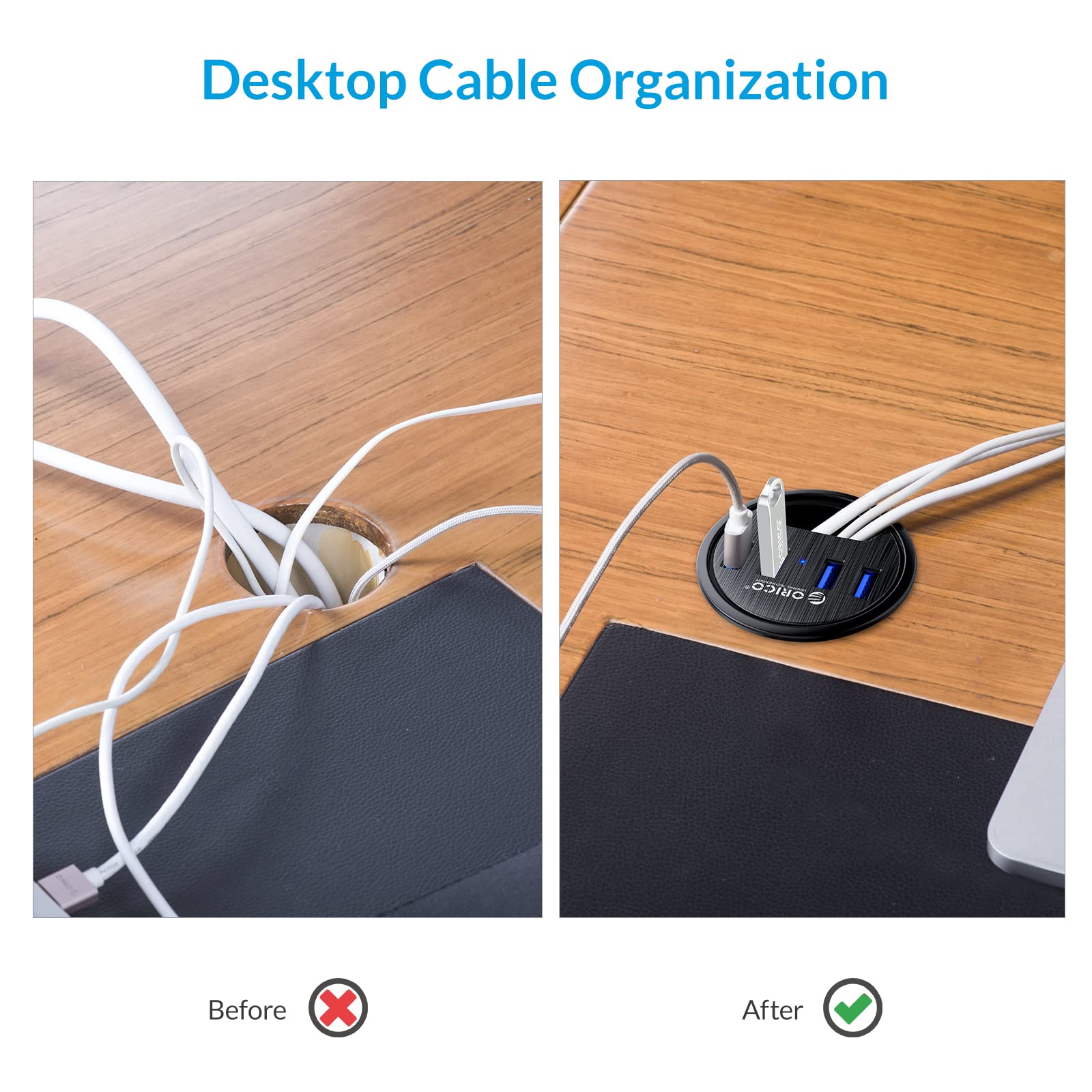 ORICO Desk Grommet, 4 Port USB 3.0 Hub, 5Gbps Data Transmission with 4.9ft Cord for Diameter 2.36' or 60MM Hole, Office Accessories, for PC, Flash Drive, HDD Enclosure and Other USB Devices