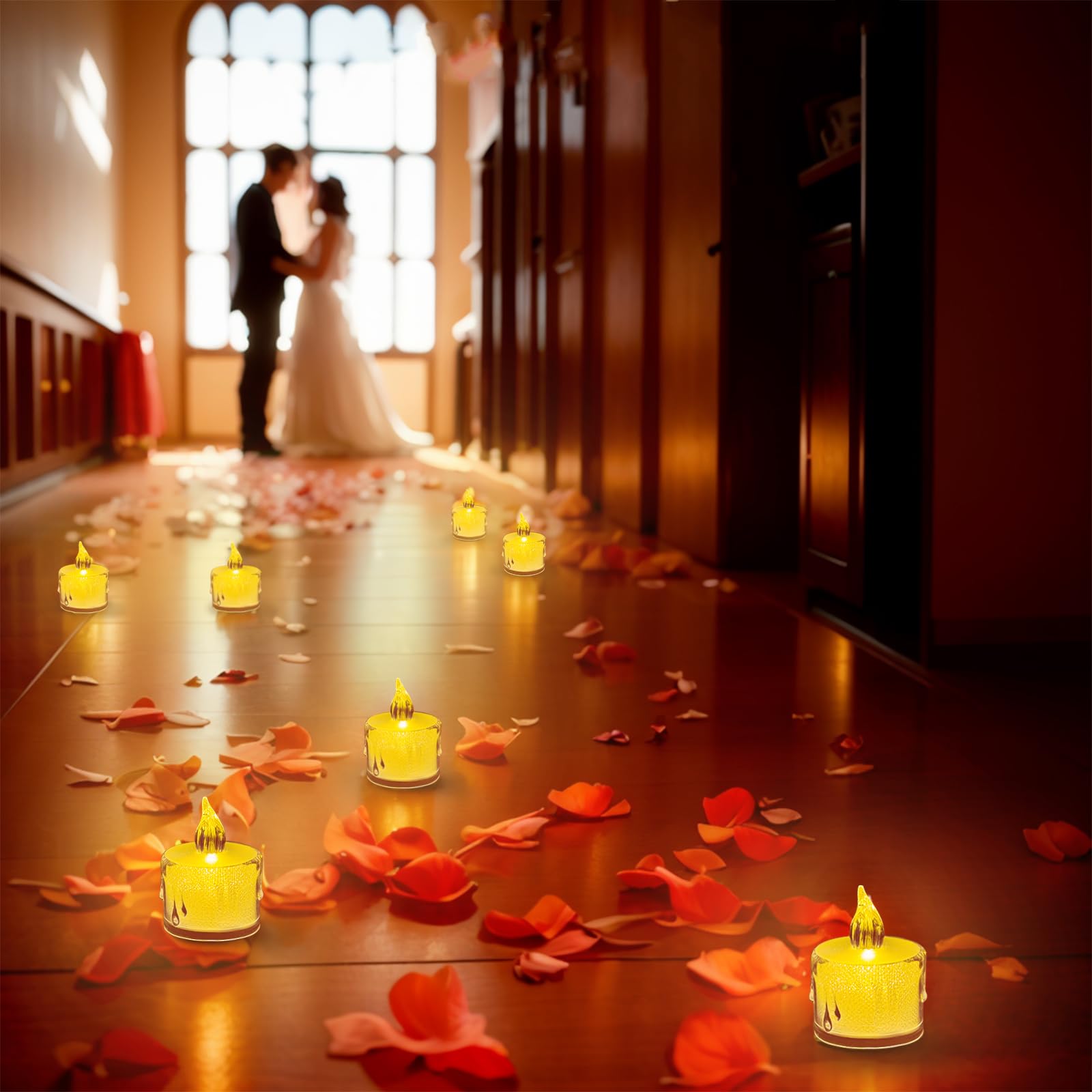 Supbri 1000Pieces Artificial Rose Petals With 24 Pack Led Tea Lights Candle, Flameless Battery Operated Candles,Romantic Decorat