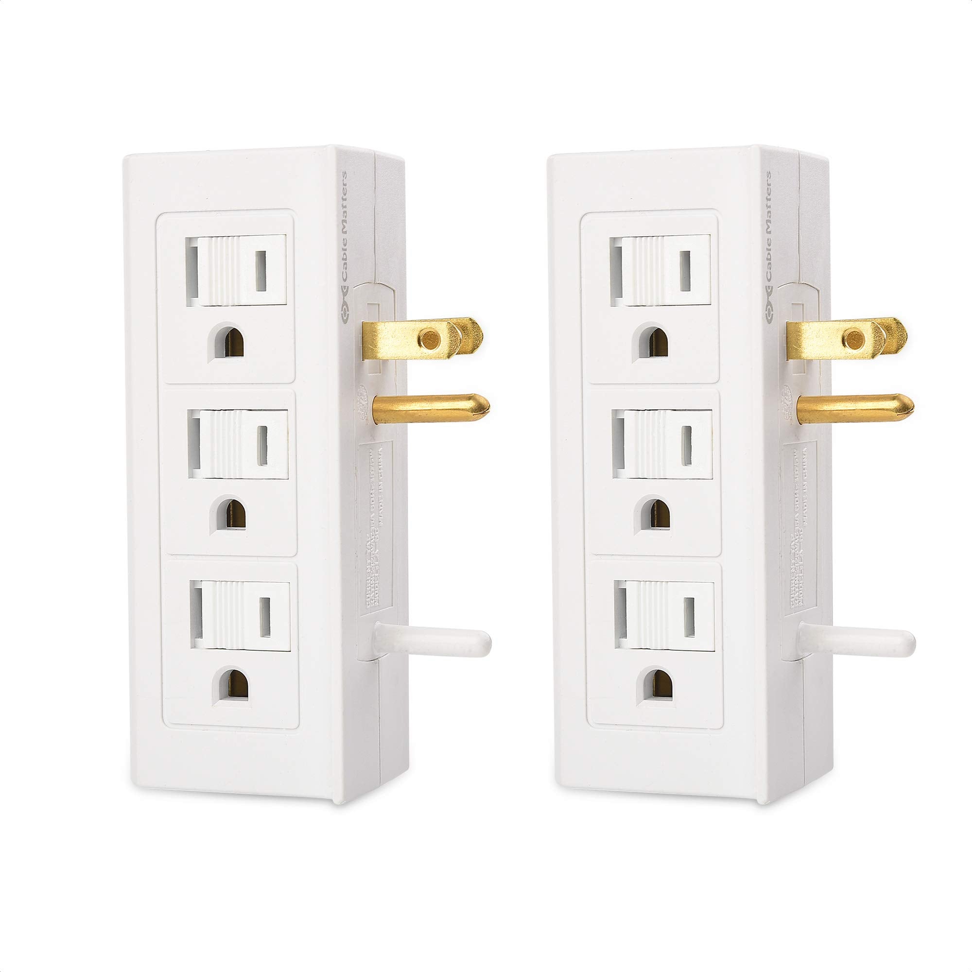 Cable Matters 2 Pack 6 Outlet Splitter Grounded Side Access Outlet Extender Wall Tap