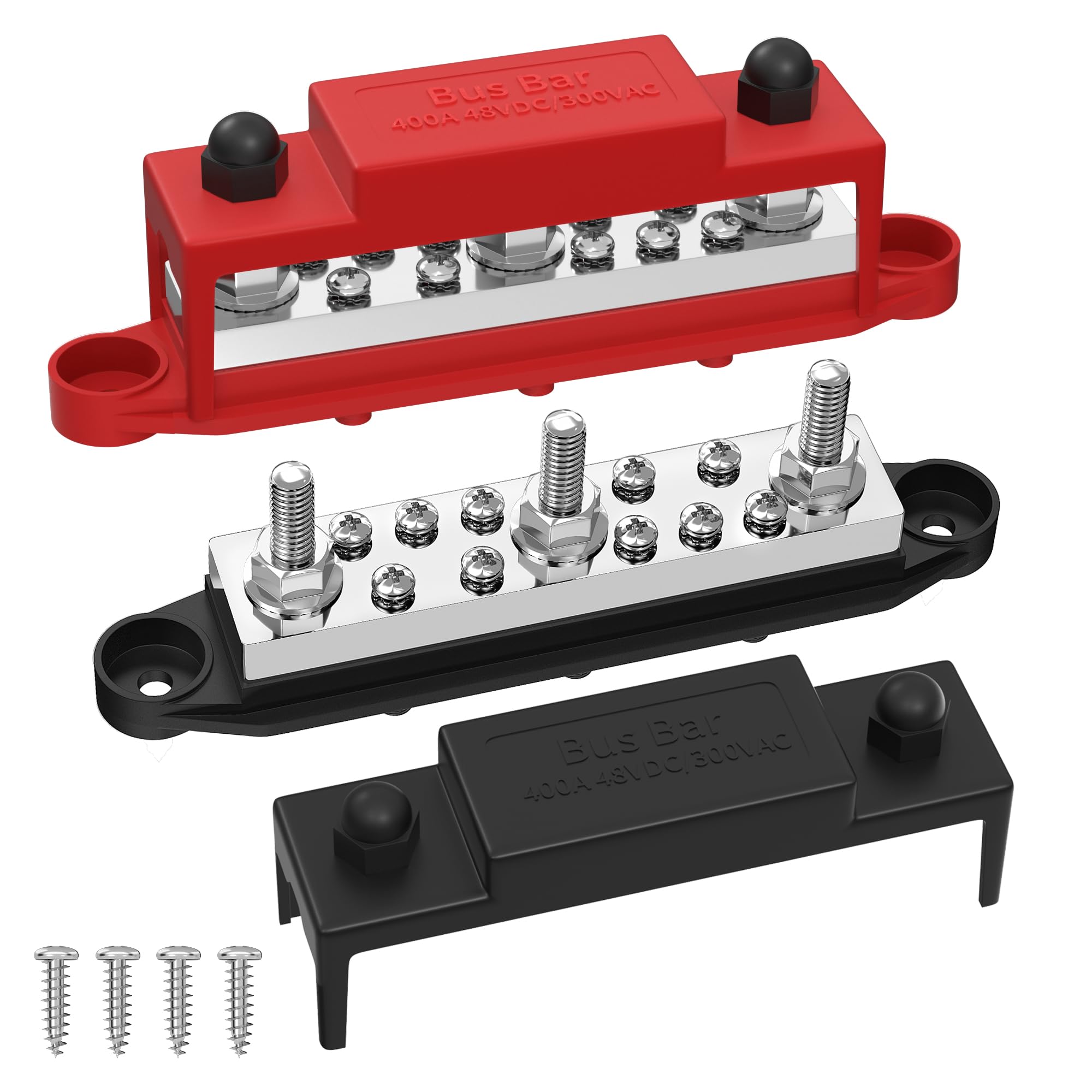 Joinfworld Heavy Duty 400A Bus Bar 12V 48V Power Distribution Block With 3 X 5/16' Studs Marine Bus Bar Terminal Block 12 Volt Dc Battery Busbar With Cover   Negative&Positive