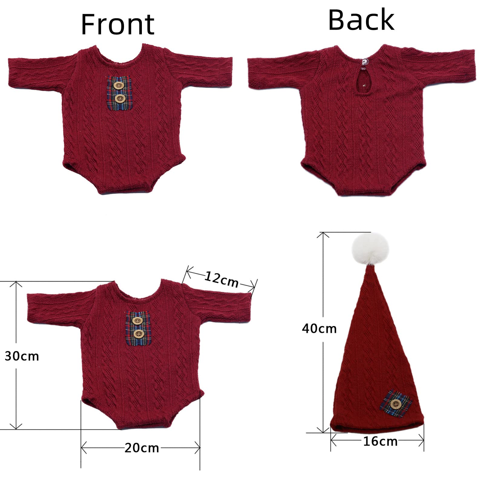 Christmas Newborn Baby Photo Shoot Props Outfits Crochet Clothes Santa Claus Red Hat Pants Photography Props (Reda)