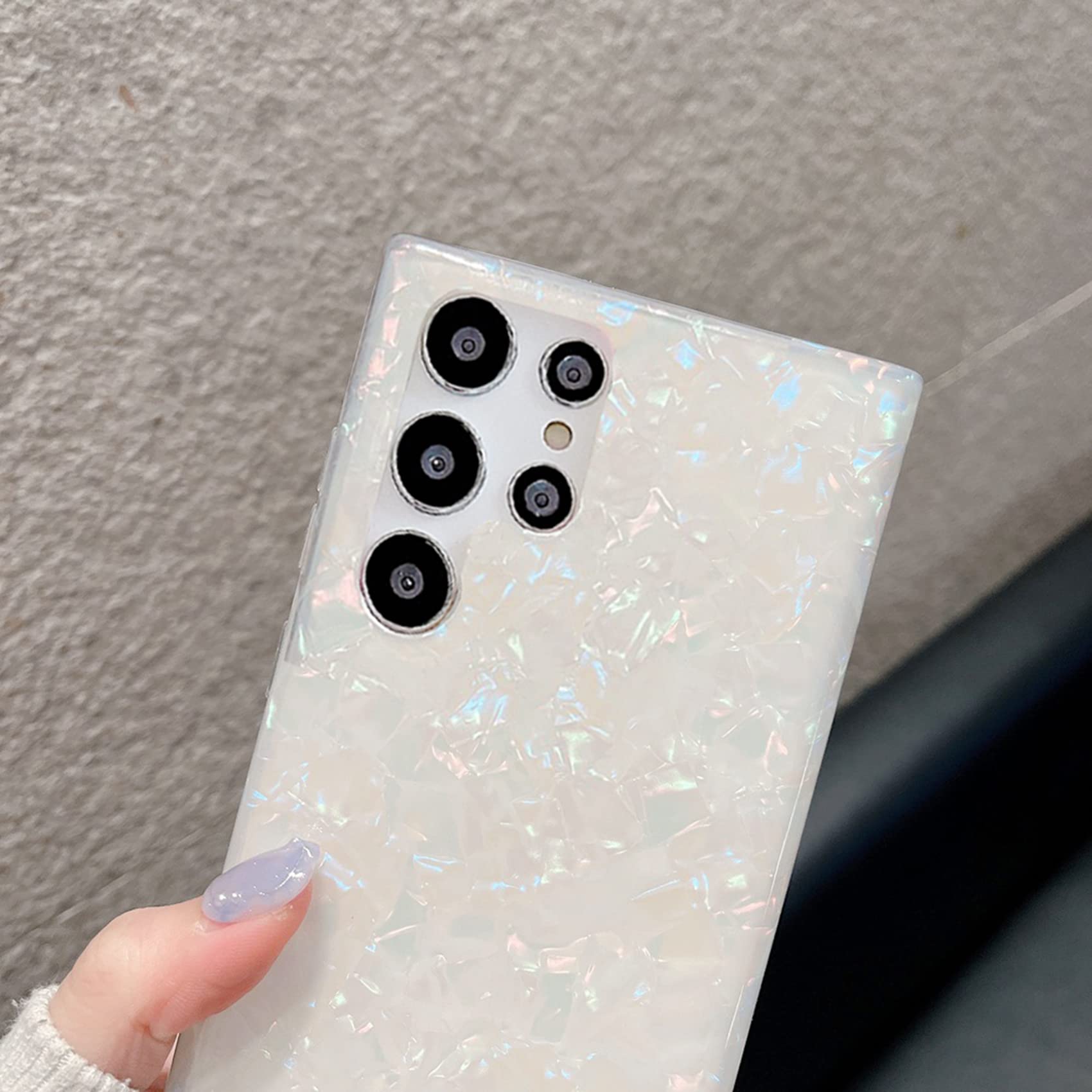 J.West Galaxy S22 Ultra Case 5G, Luxury Sparkle Glitter Translucent Clear Colorful Opal Pearly Thinfoil Design Shiny Print Soft