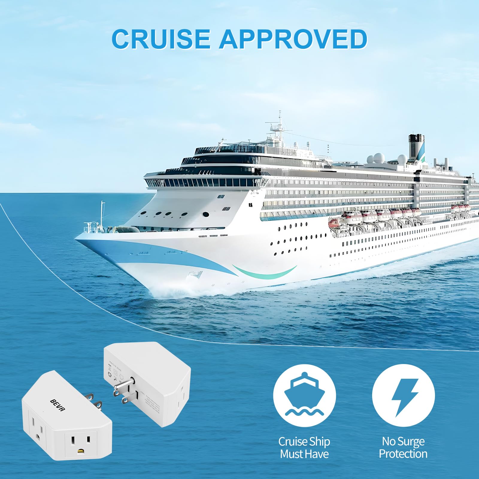 Beva 2 Pack Small Electric Outlet Adapter, Multi Plug Wall Outlet Extender, 3 Prong Adapter 3 Ac Plug Extender For Travel Cruise