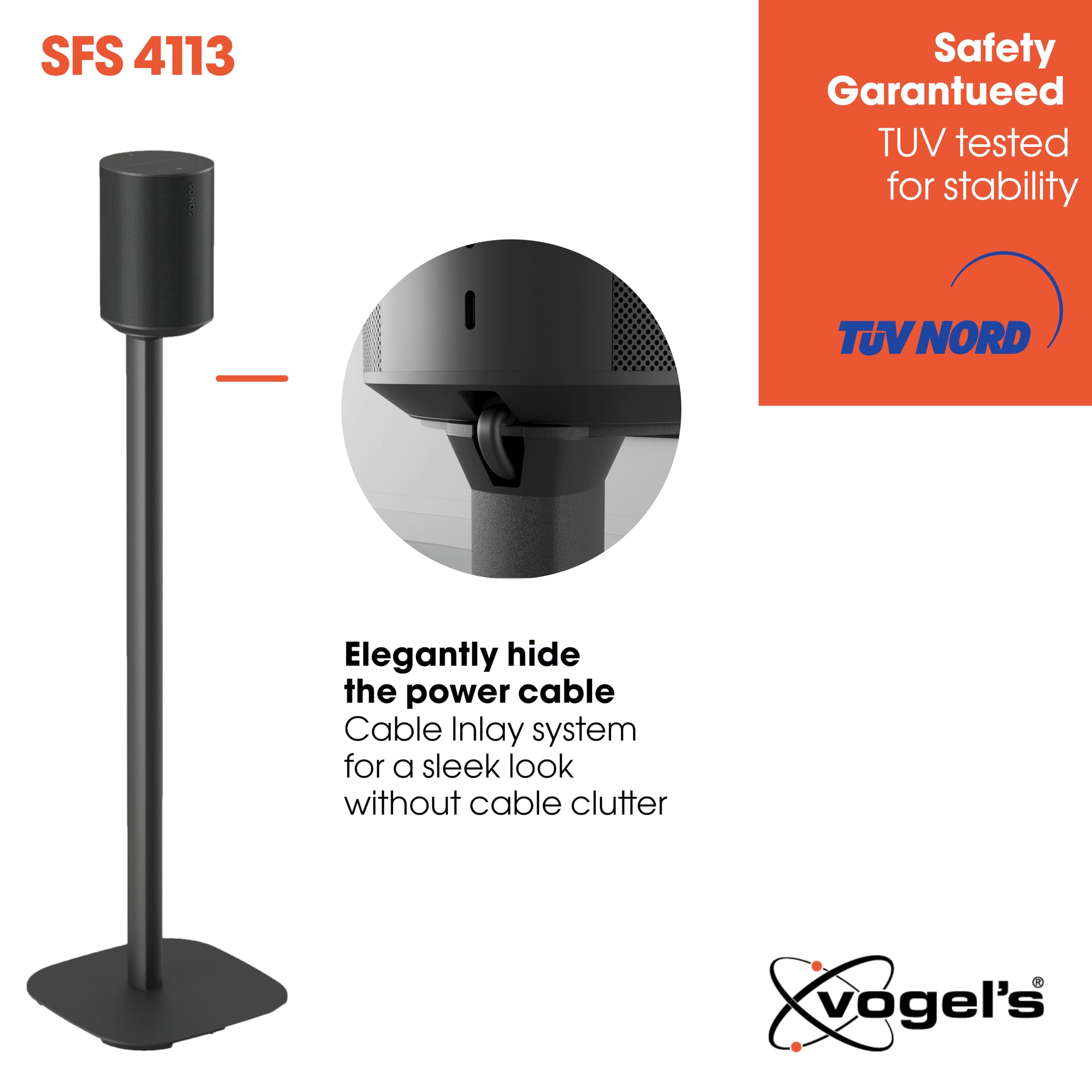 Vogel'S Sfs 4113 Speaker Floor Stand For Sonos Era 100, Cable Inlay System, Height: 32,3 Inch (82 Cm), Max. 11 Lbs (5 Kg), Black