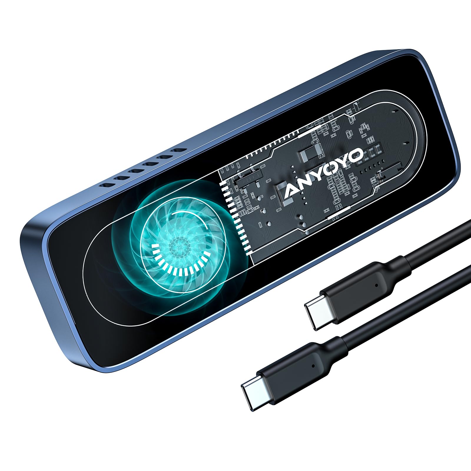 Anyoyo M.2 Nvme Ssd Enclosure, Usb 3.2 Gen 2 10Gbps Ssd Enclosure With Cooling Fan For 2230 2242 2260 2280 M.2 Nvme Ssd With M K