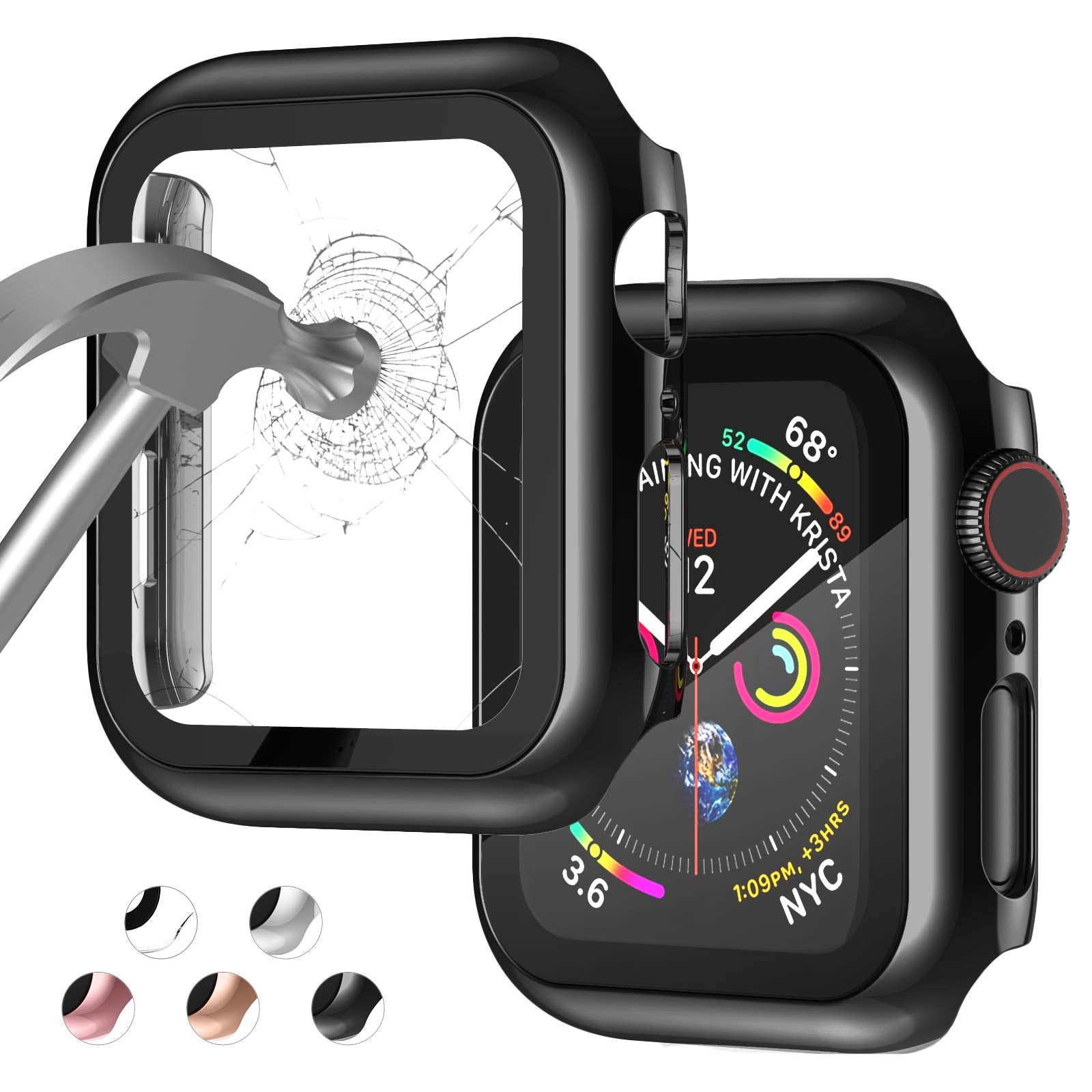 Case Compatible with Apple Watch 38MM Series 3/2/1/ with Built-in Tempered Glass Screen Protector, All-Around Ultra-Thin Bumper 