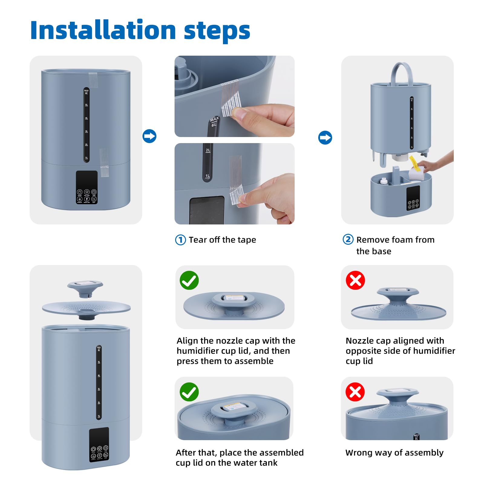 6L Humidifiers For Bedroom Large Room Home, Cool And Warm Humidifiers For Baby And Plants Mist Top Fill Desk Humidifiers Essenti