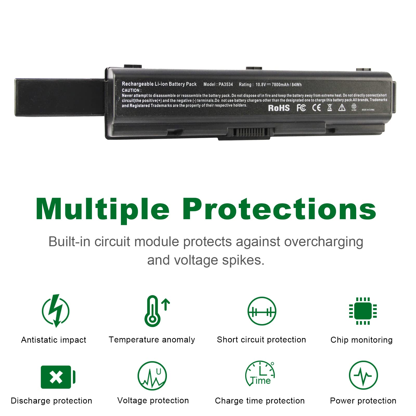 7800Mah Pa3727U 1Brs Pa3535U 1Brs Pabas098 Pabas099 Pabas174 Laptop Battery For Toshiba Satellite A200 A205 A210 A300 A305 A350