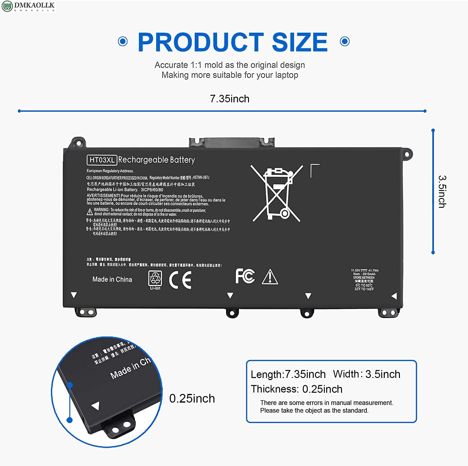 Ht03Xl L11119 855 Laptop Battery For Hp Pavilion 14 Ce 14 Cf 14 Df 15 Cs 15 Da 15 Db 15 Dw 17 By 17 Ca Series 15 Cs0053Cl 15 Dw0