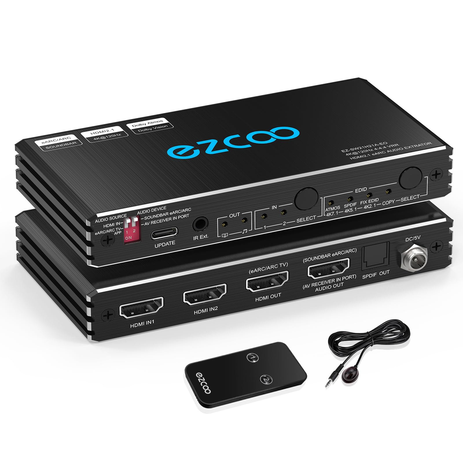 4K@120Hz Hdmi 2.1 Switch 2 In 1 Out With Audio Extractor Vrr Allm Hdcp2.3 Arc Earc Hdr Cec Spdlf Optical Audio Out D O L B Y Dig