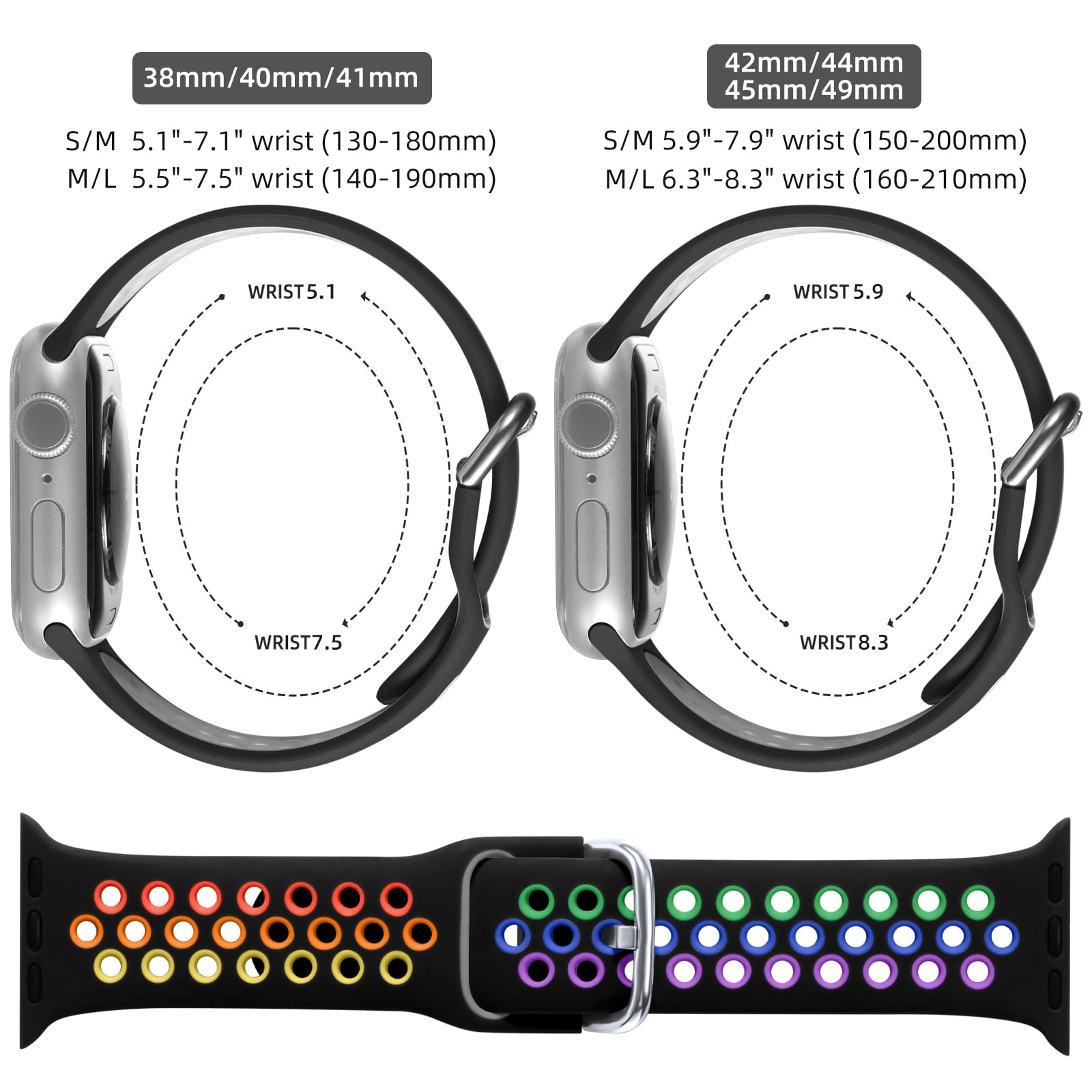 Sport Band Compatible With Apple Watch 38Mm 40Mm 41Mm 42Mm 44Mm 45Mm 46Mm 49Mm For Women Men, Breathable Soft Silicone Replaceme