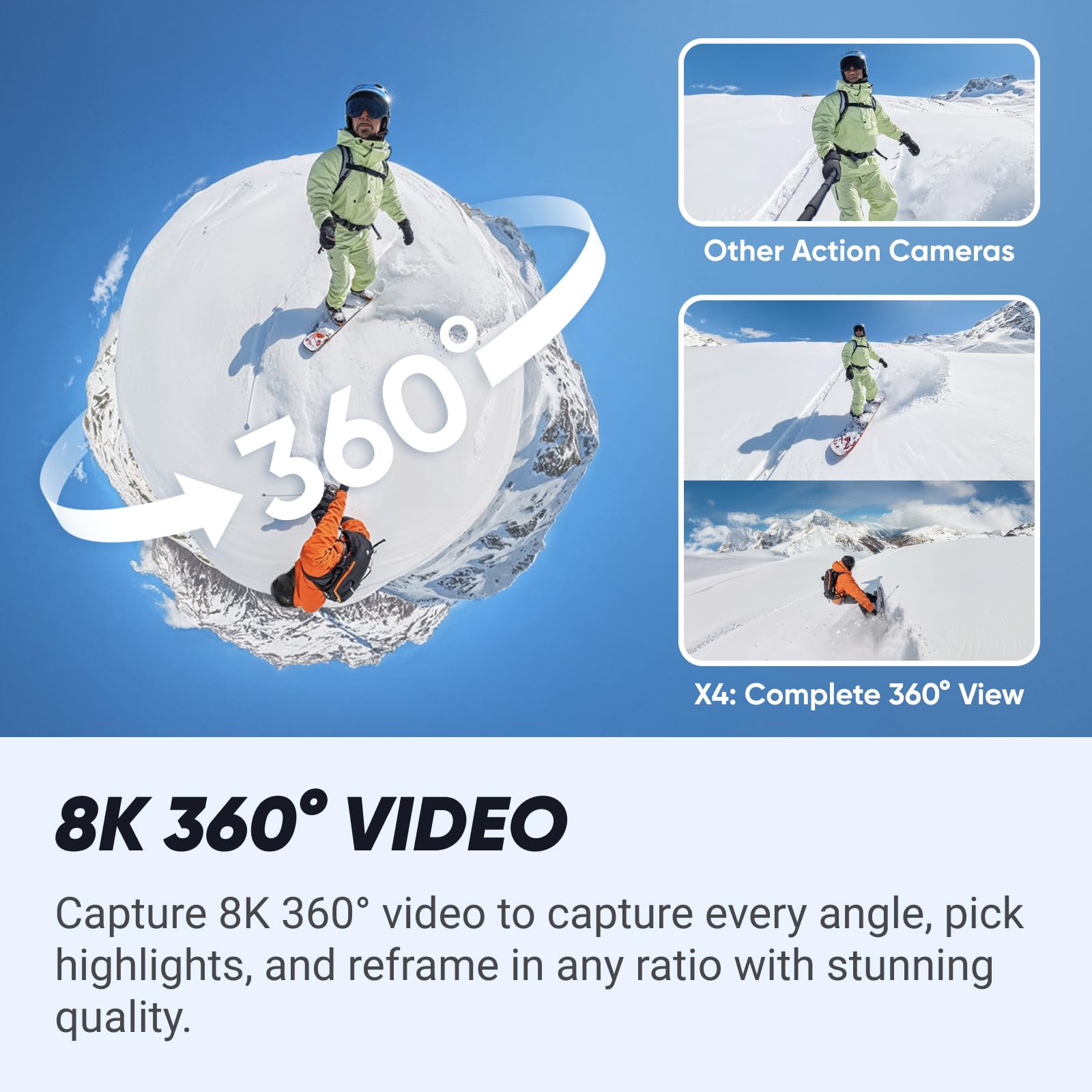 Insta360 X4 Snowboarding Kit   8K Waterproof 360 Action Camera, 4K Wide Angle Video, Invisible Selfie Stick, Removable Lens Guar