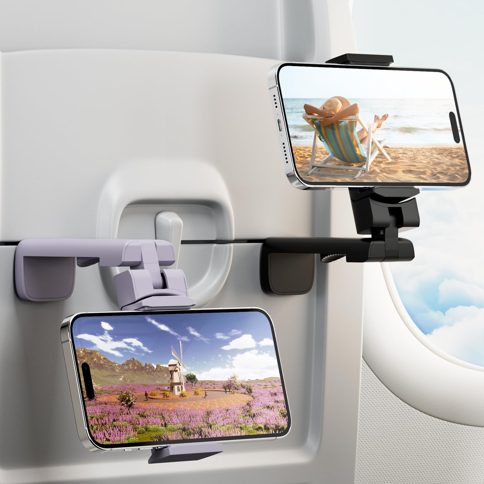 2 Pack Universal Airplane Phone Holder For Stocking Stuffers, Klearlook 360 Rotation Travel Essentials Phone Mount For Desk, Han